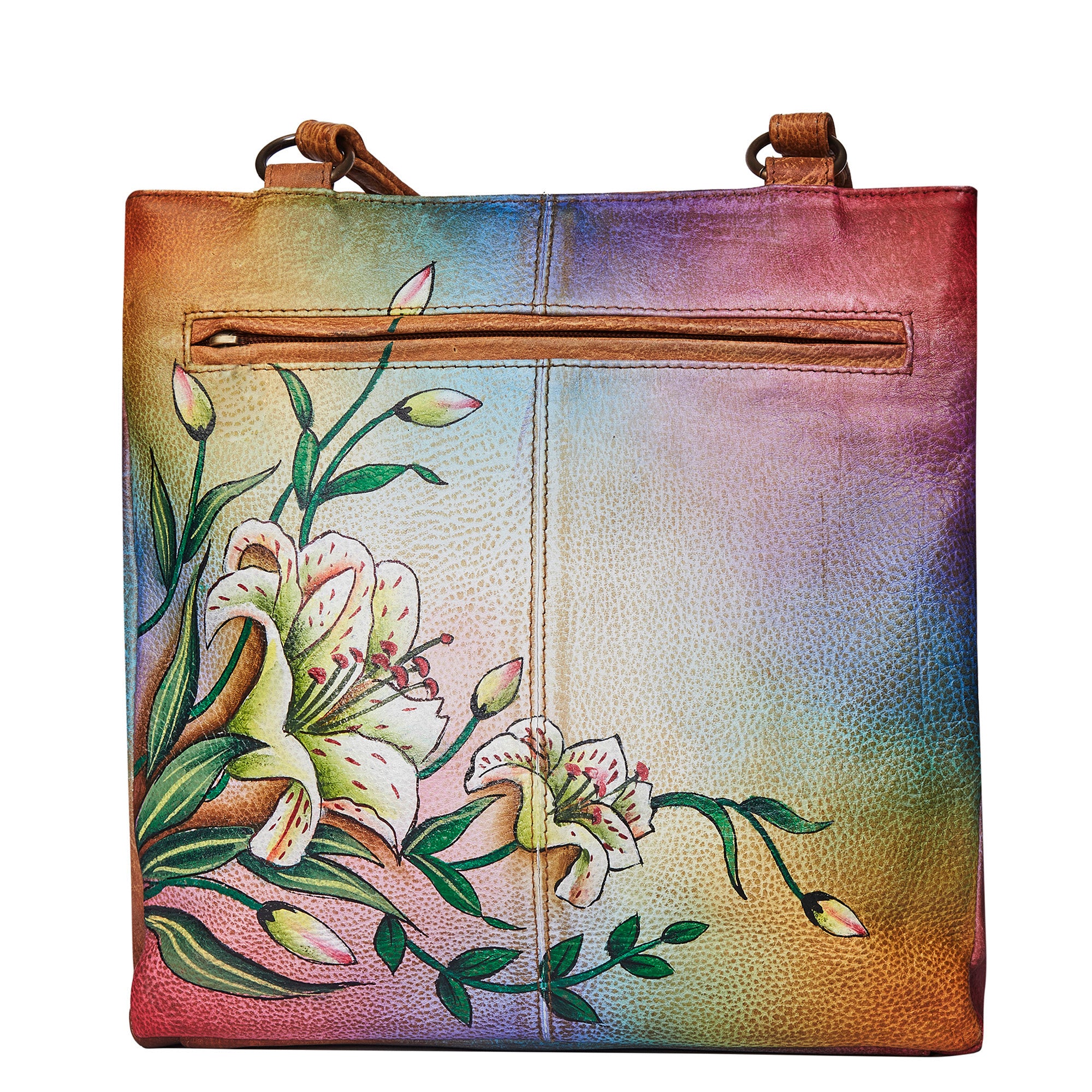 Hand-Painted Leather Shoulder Bag - Hummingbird Artwork