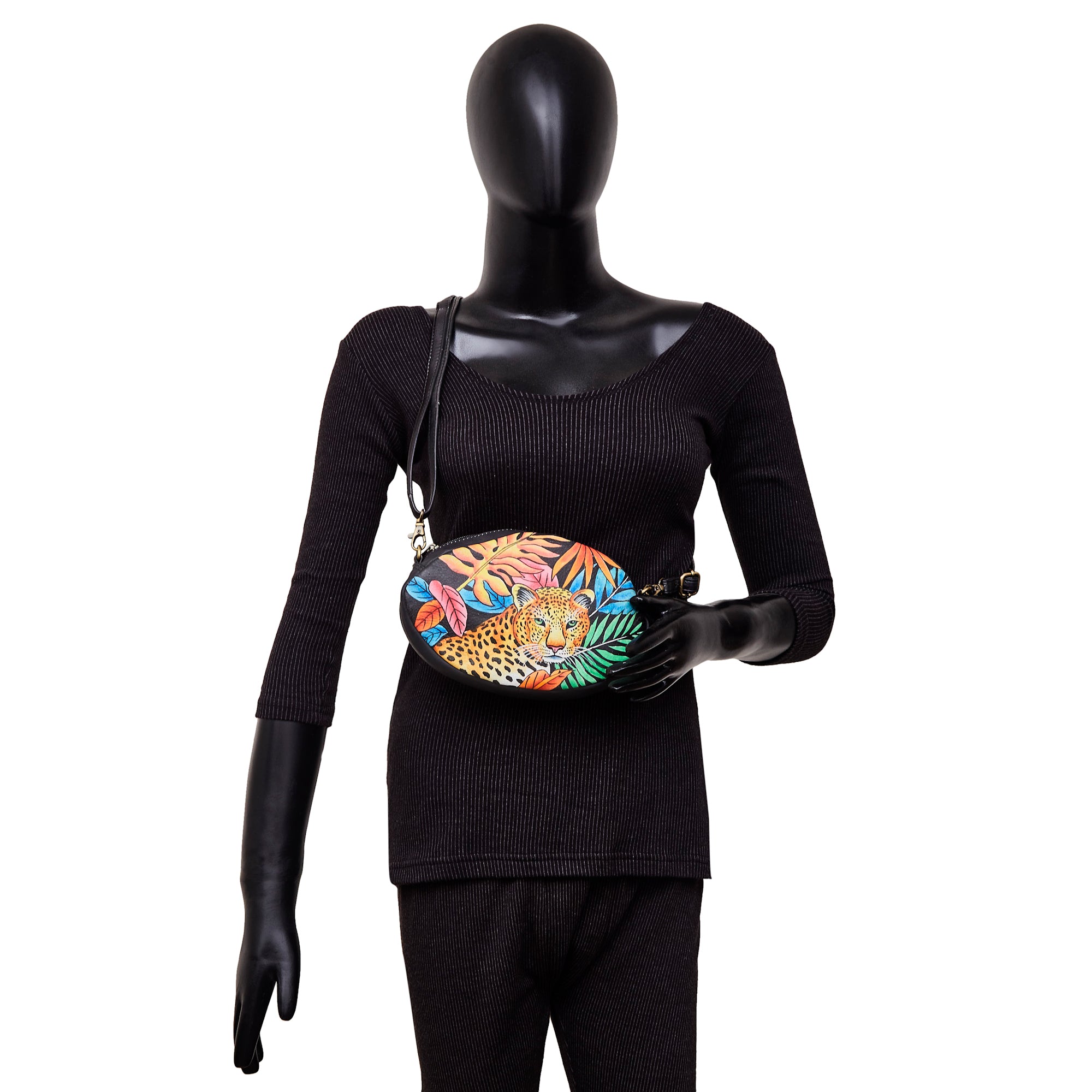 Hand-Painted Leopard Art Leather Fanny Pack – Adjustable Crossbody Waist Bag