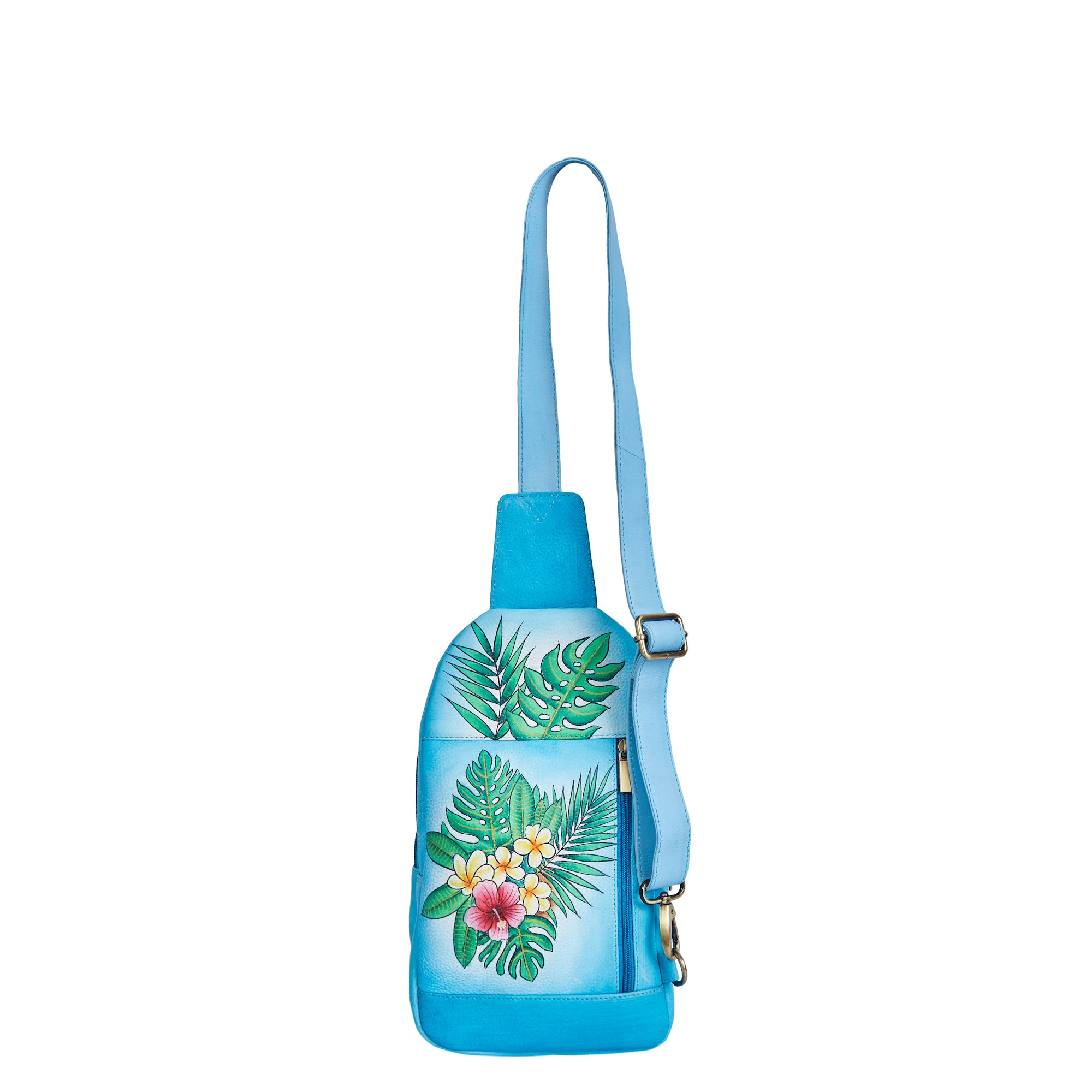 Hand‑Painted Blue Leather Fanny Pack – Adjustable Crossbody & Waist Bag