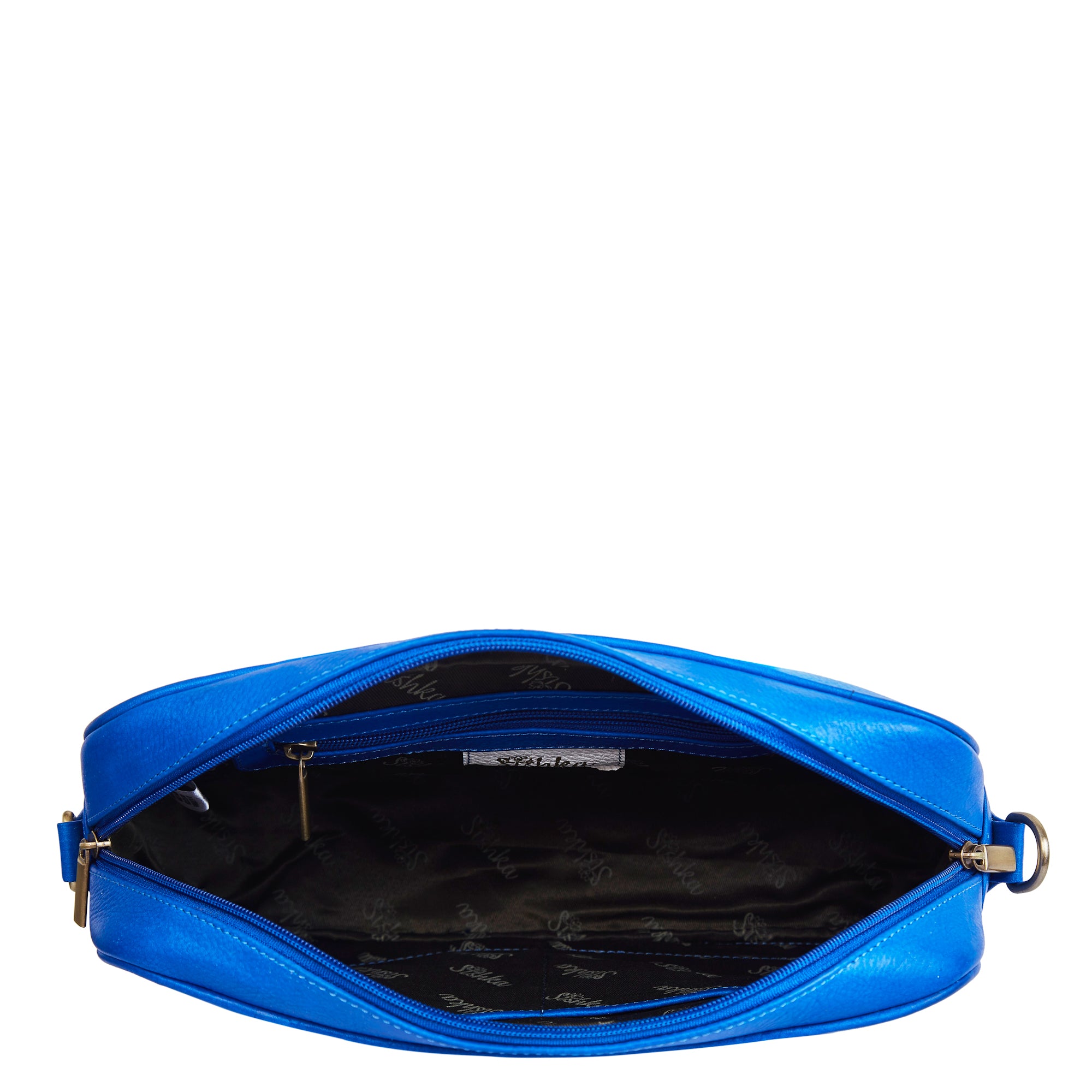 Blue Hand-Painted Women Leather Handbag – Elegant Bird & Leaf Design