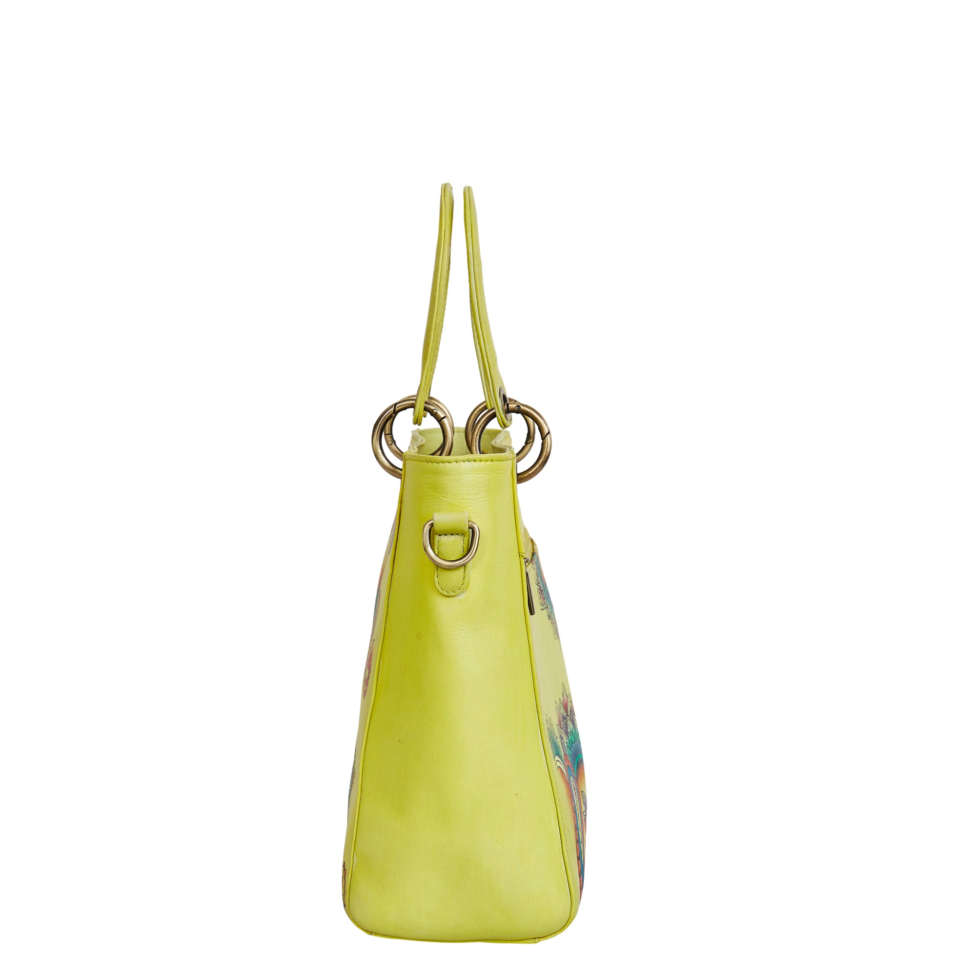 Leather Hand-Painted Yellow Mandala Handbag