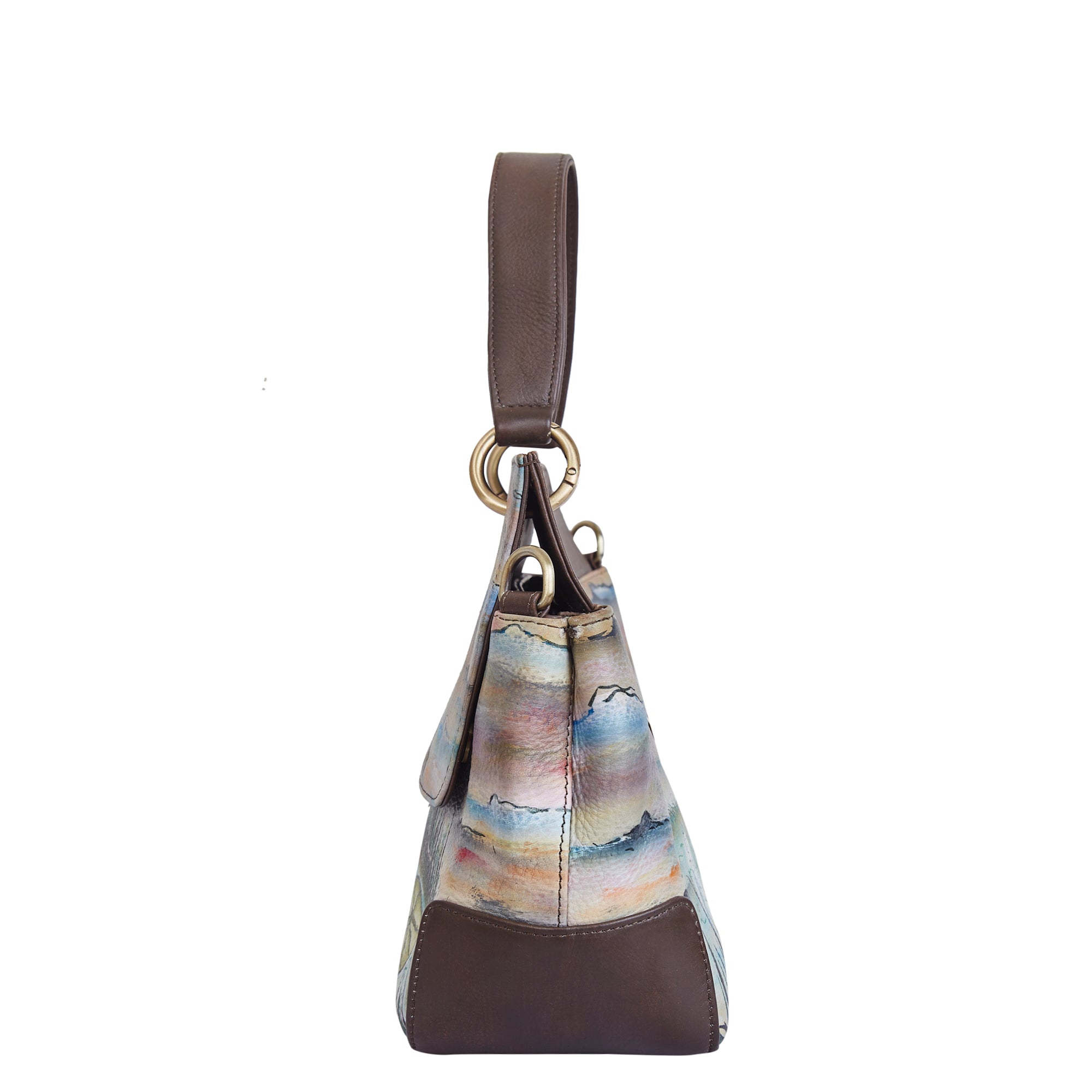 Swan & Turtle Art Hand-Painted Leather Satchel Bag