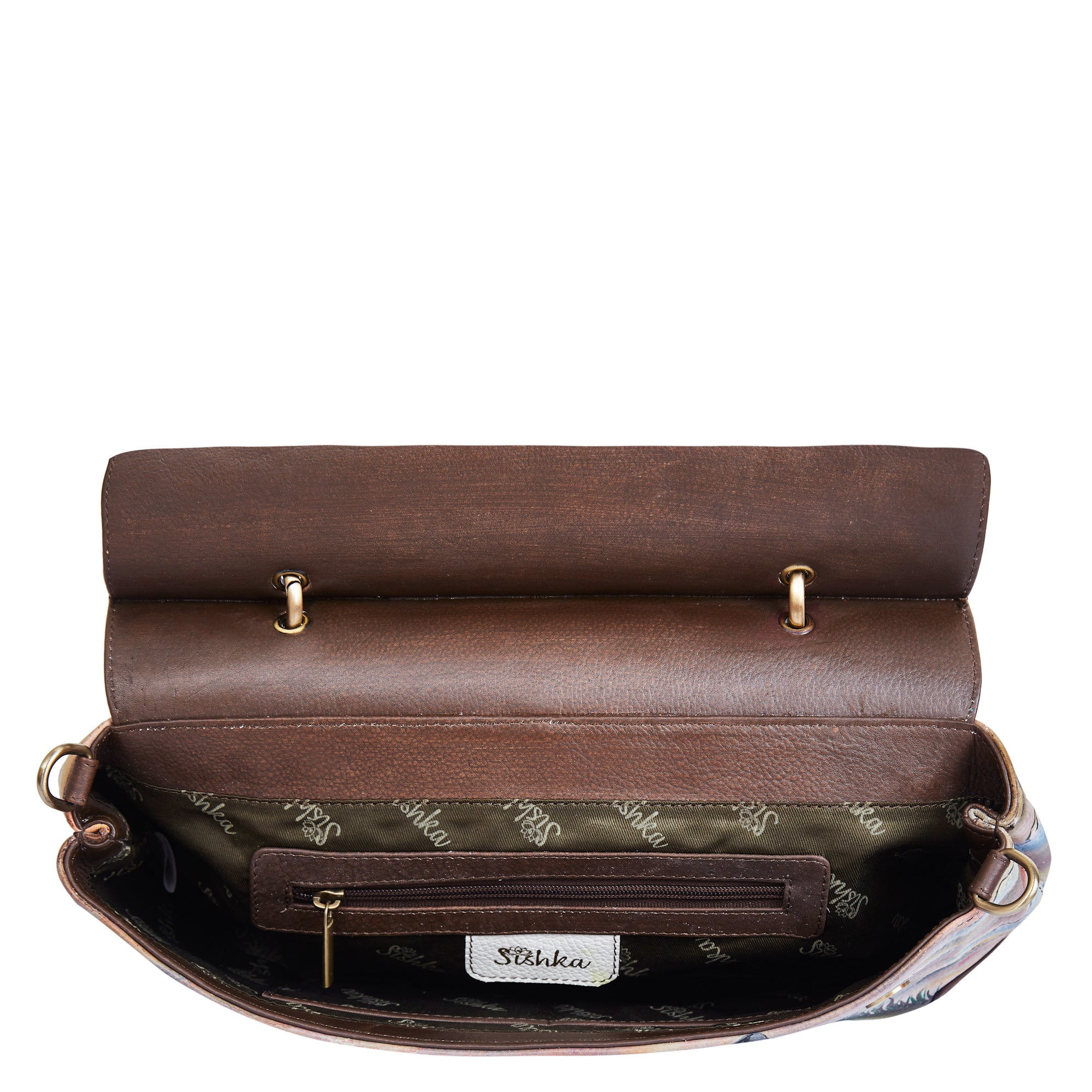 Swan & Turtle Art Hand-Painted Leather Satchel Bag