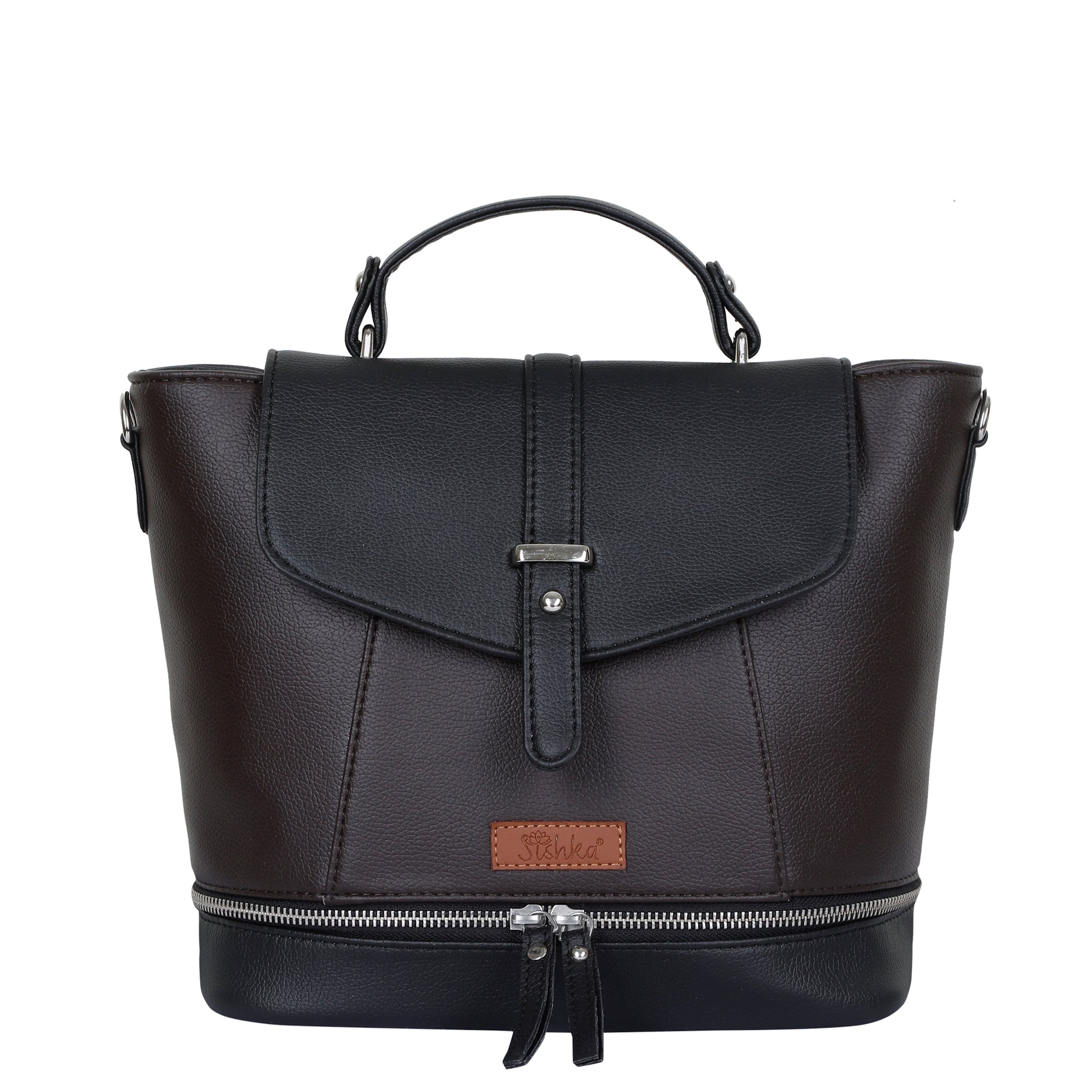 brown vegan leather backpack purse THREE BOX Backpack, Equipped with five exterior and six interior pockets MKF Collection Romana Vegan Leather