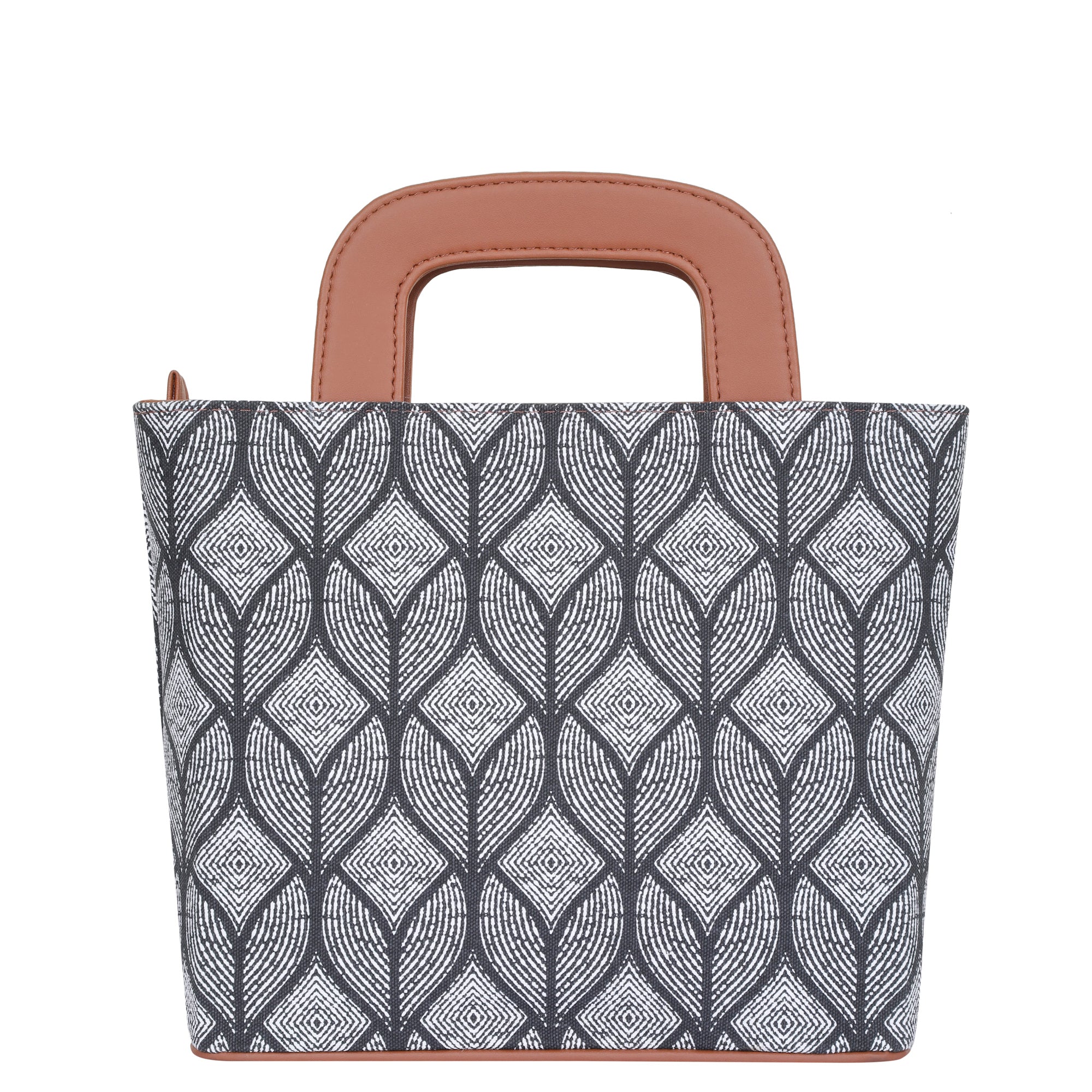 Monochrome Handcrafted Top Handle Handbag – Women’s Printed Satchel Tote for Work & Travel