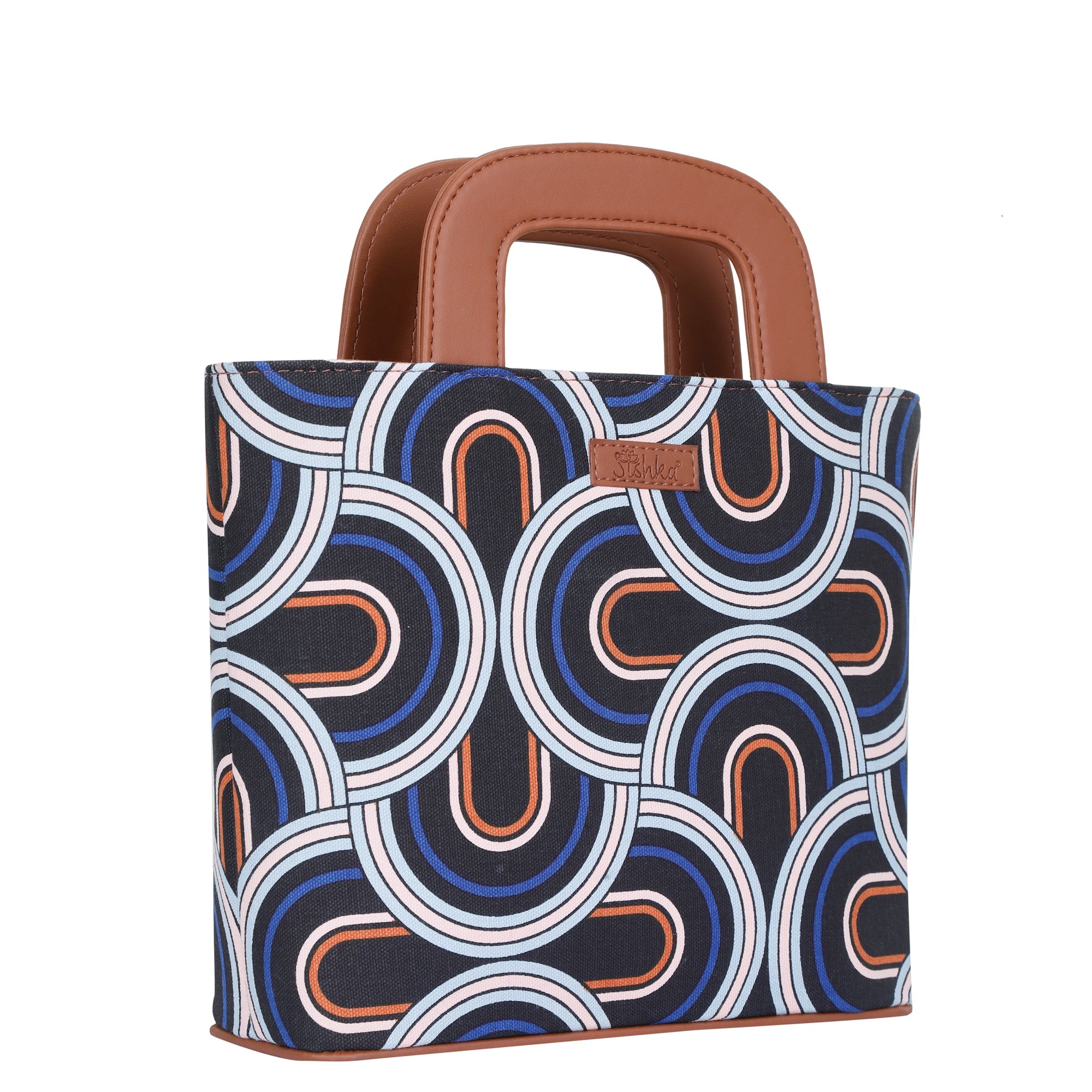 Abstract Printed Handbag – Handcrafted Women’s Top Handle Tote with Leather Trim