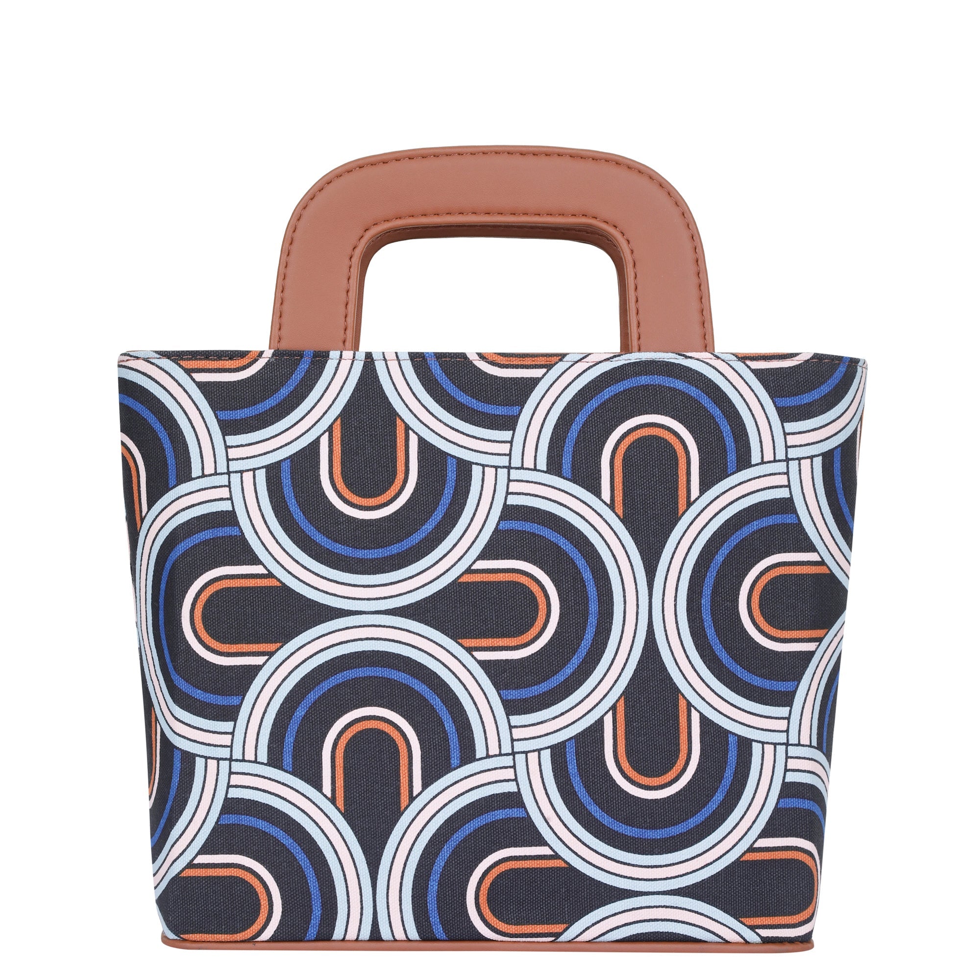 Abstract Printed Handbag – Handcrafted Women’s Top Handle Tote with Leather Trim