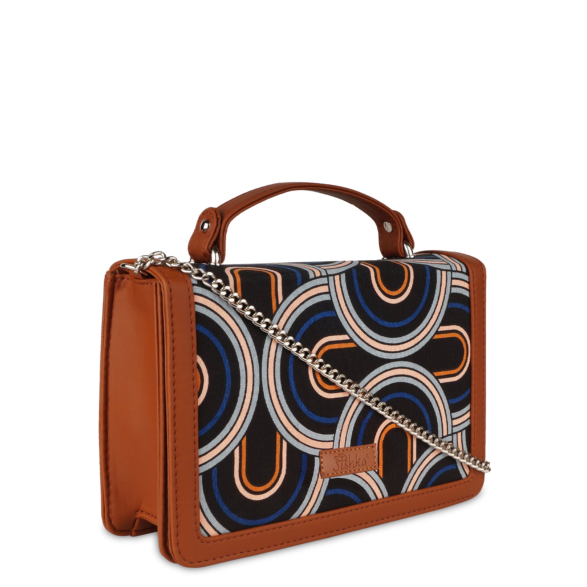 Handcrafted Abstract Print Crossbody Sling Bag – Women’s Fabric Purse with Chain Strap