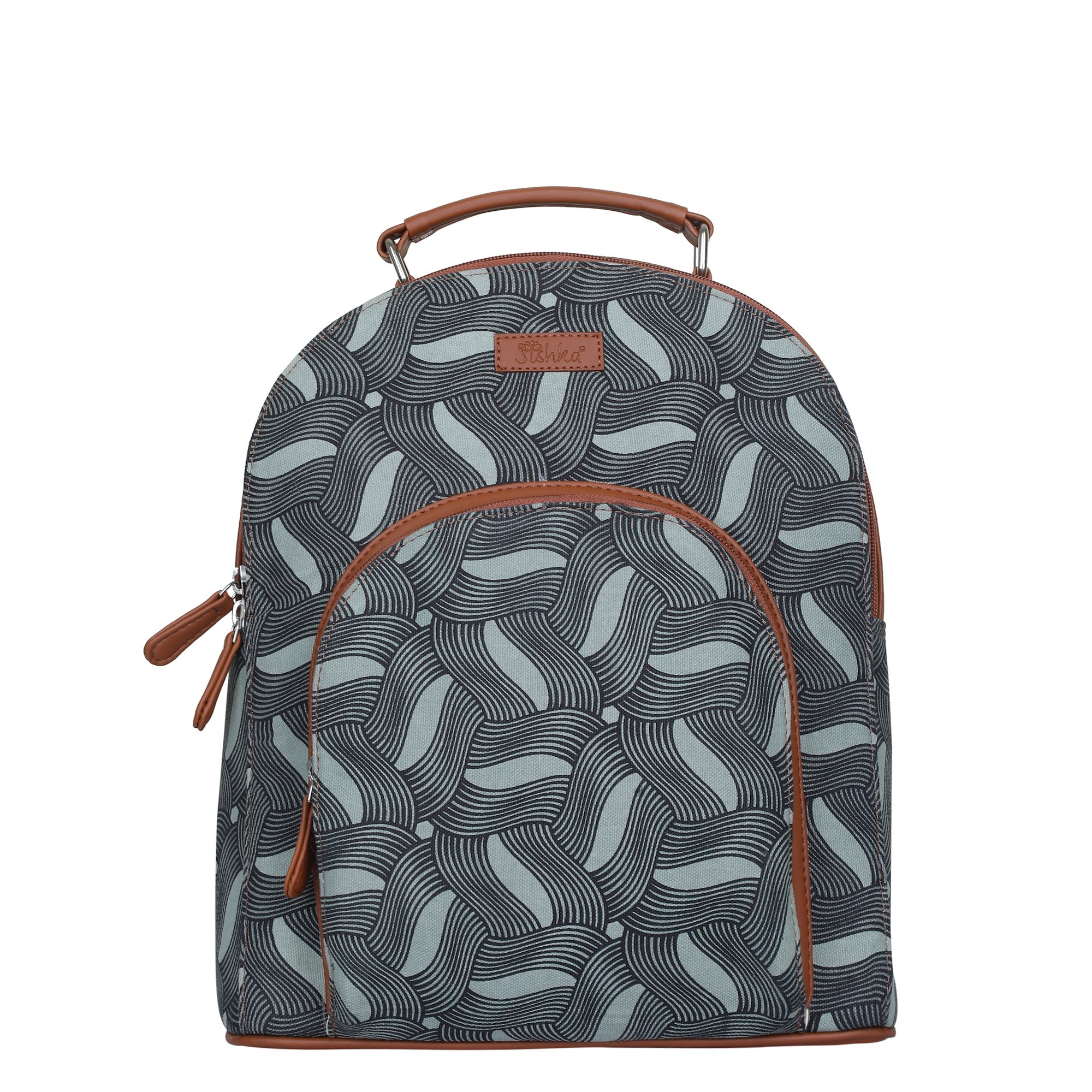 Handcrafted Printed Backpack – Vegan Leather Trim & Stylish Fabric Bag