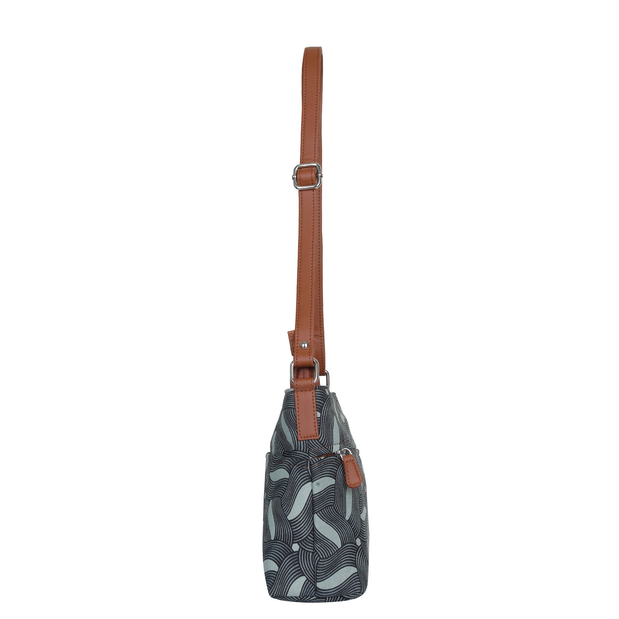 Grey Abstract Print Fabric Crossbody Bag – Women’s Shoulder Sling Purse