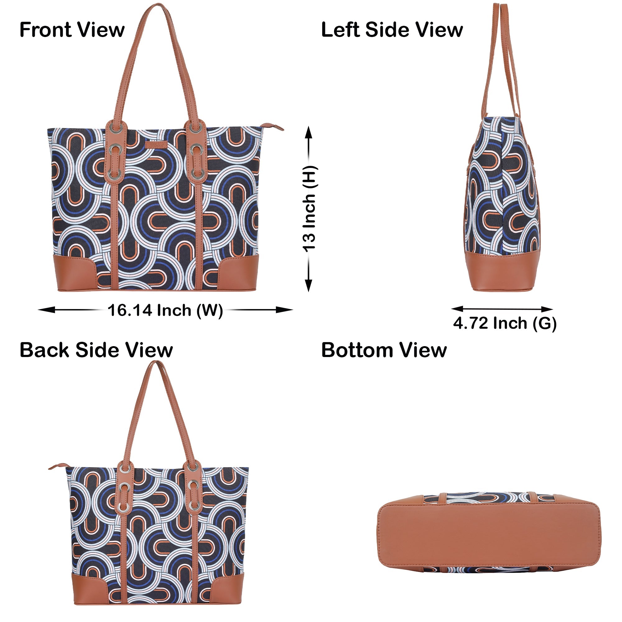 Abstract Handcrafted Printed Tote Bag – Cotton Satchel with Vegan Trim for Casual Use