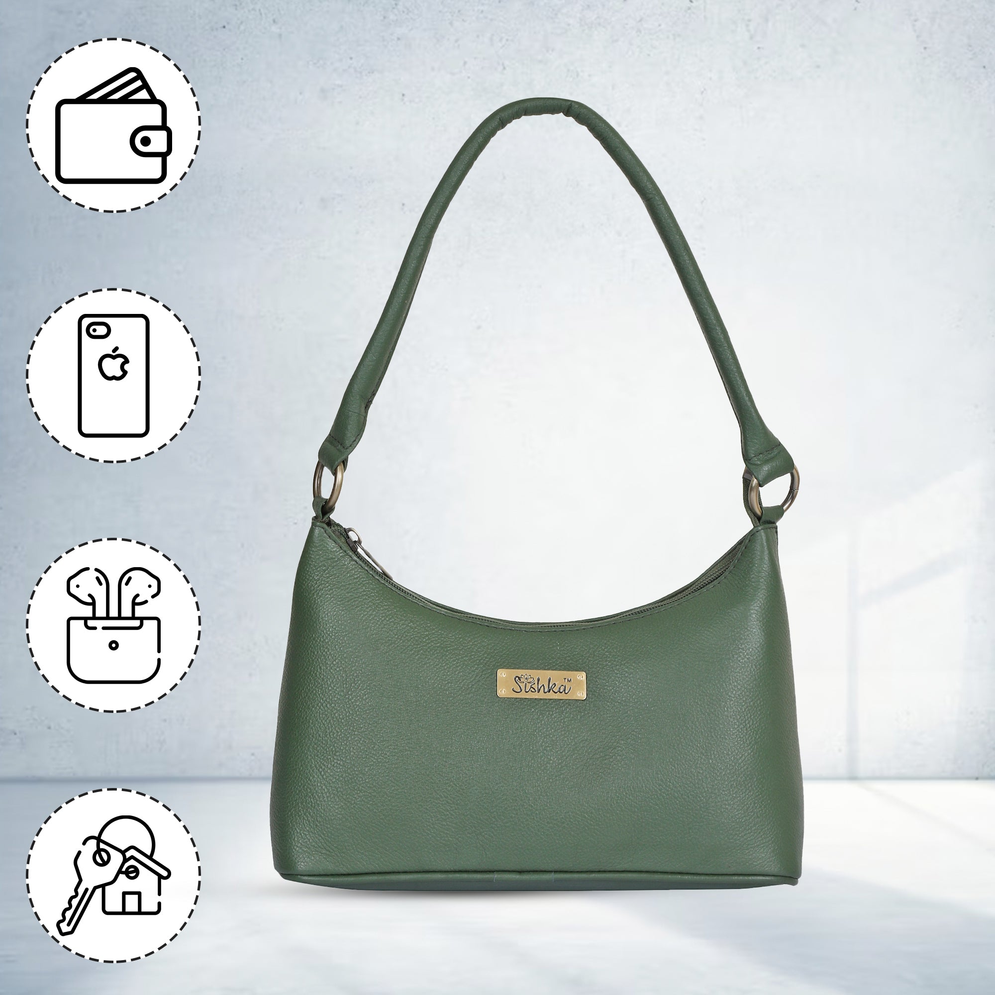 Olive Genuine Leather Shoulder Handbag – Women’s Hobo Tote Purse