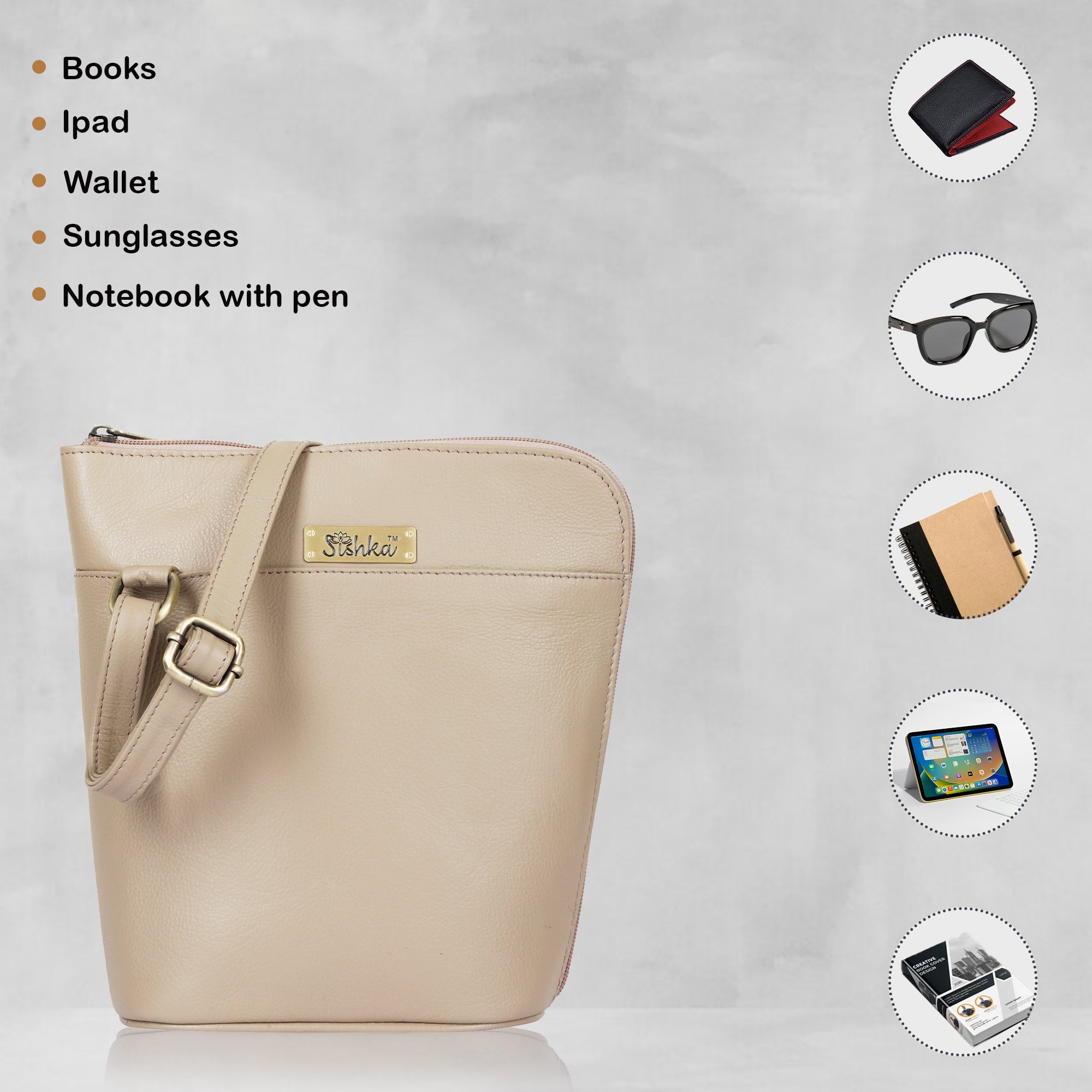 Taupe Genuine Leather Crossbody Sling Bag – Women’s Shoulder Purse