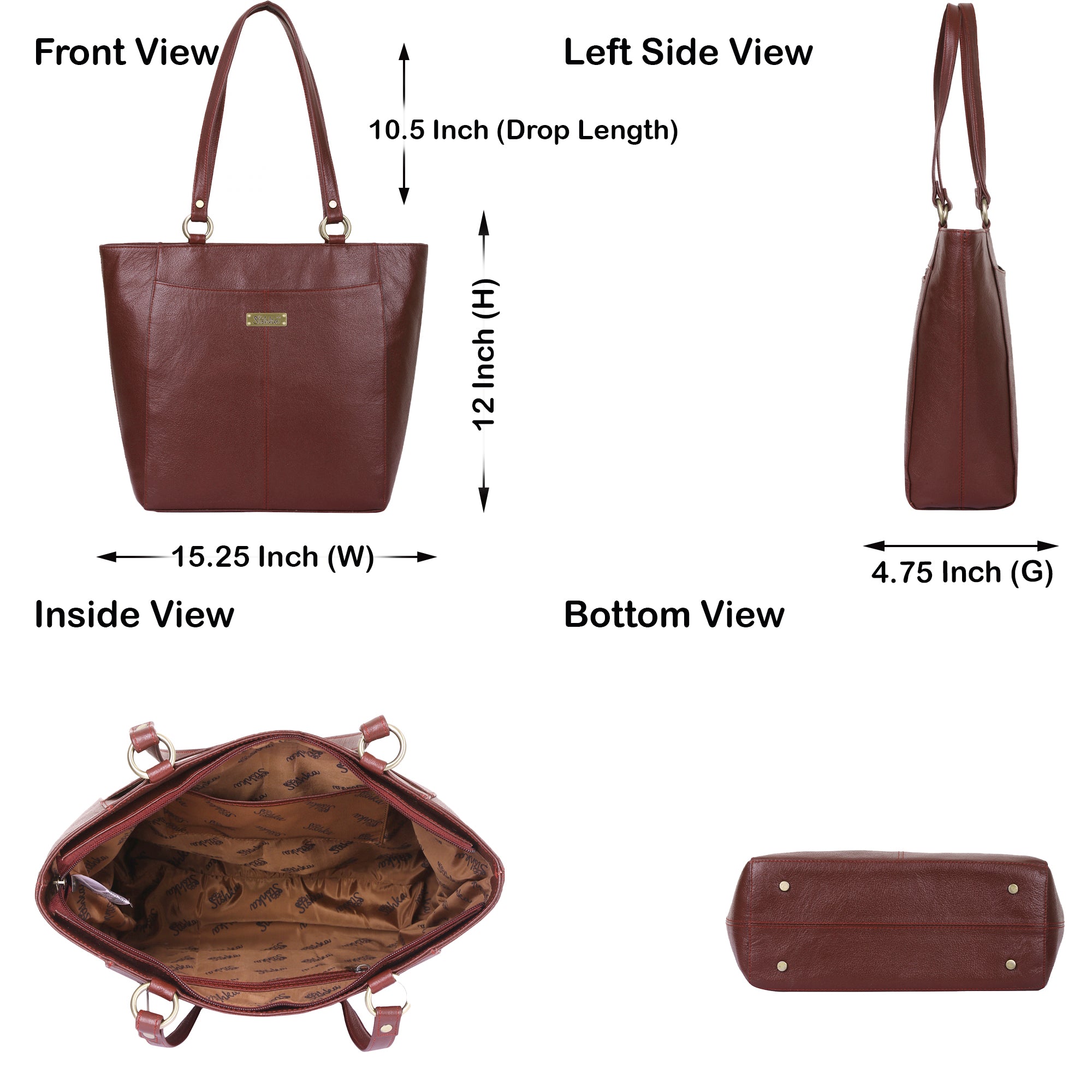 Brown Genuine Leather Tote Bag – Women’s Classic Shoulder Handbag