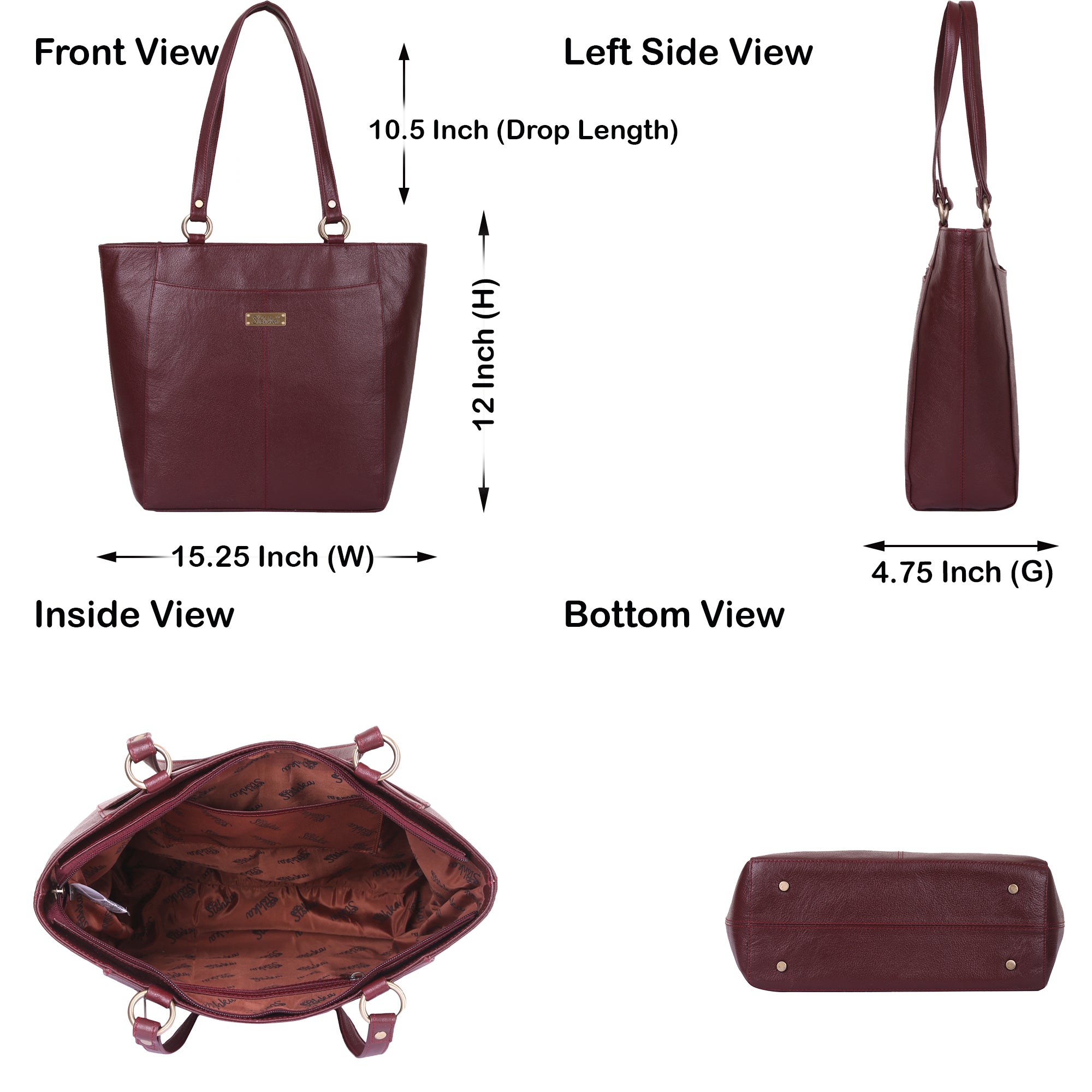 Sishka Cherry Red Tote Bag for Women – Classic Genuine Leather Shoulder Handbag, Stylish Top Handle Satchel, Spacious Ladies Purse, Ideal for Everyday Use (H 12" x W 15.25" x D 4.75").