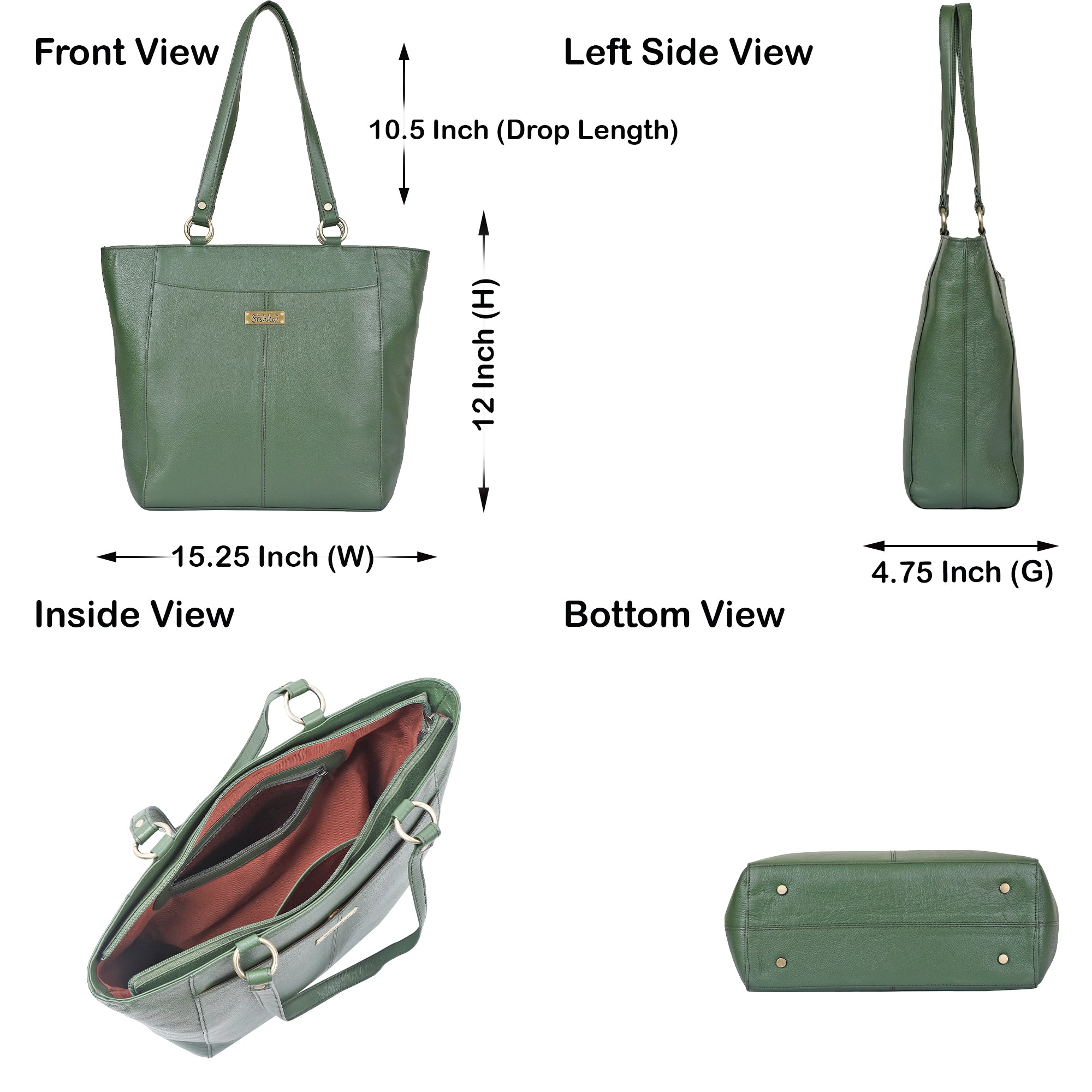 Olive Tote Bag for Women | Sishka Elegant Genuine Leather Satchel, Stylish Top Handle Shoulder Handbag, Spacious Ladies Purse Perfect for Office, Parties, Trips & Daily Use (H 12" x W 15.25" x D 4.75")