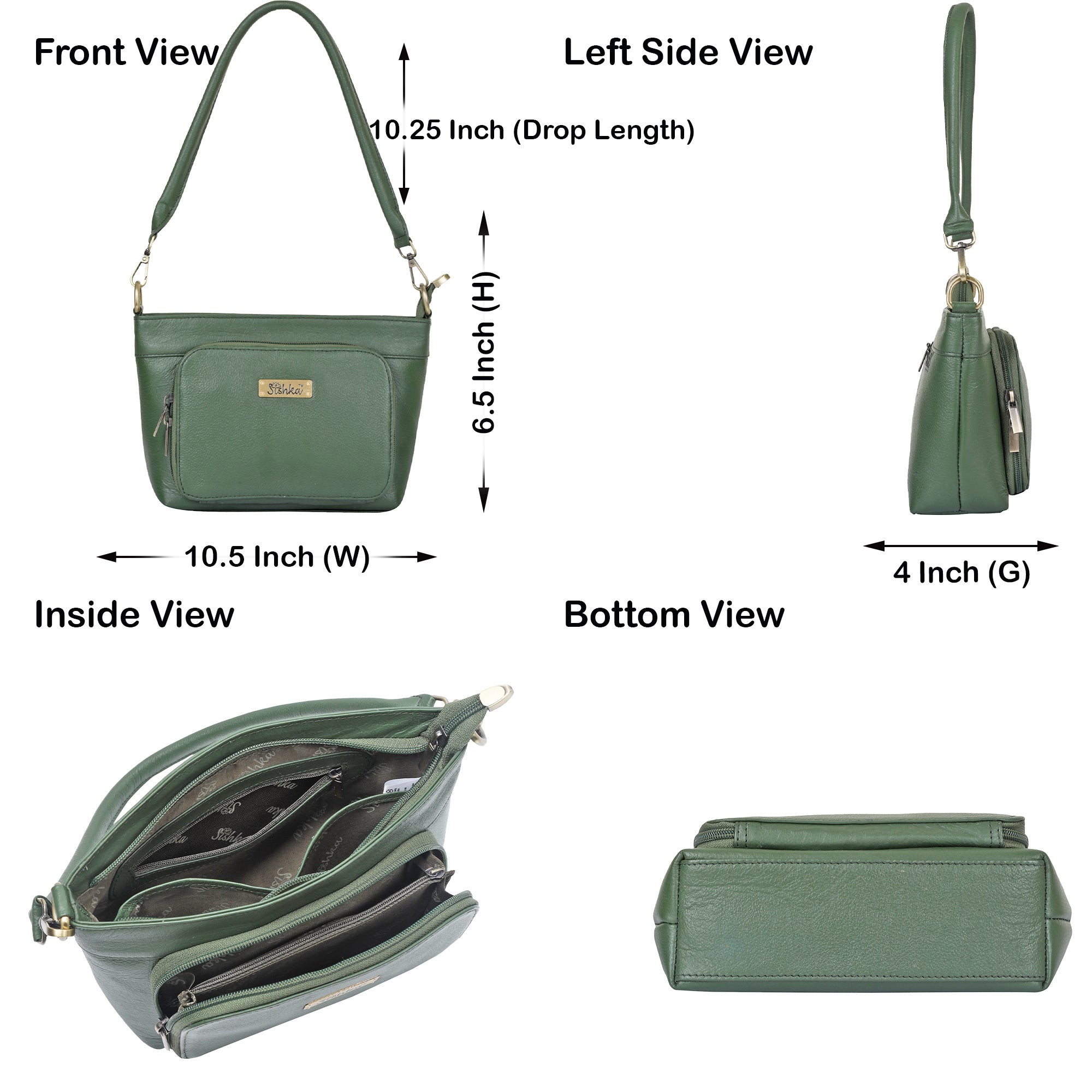 Olive Genuine Leather Shoulder Handbag – Women’s Tote with Front Pocket