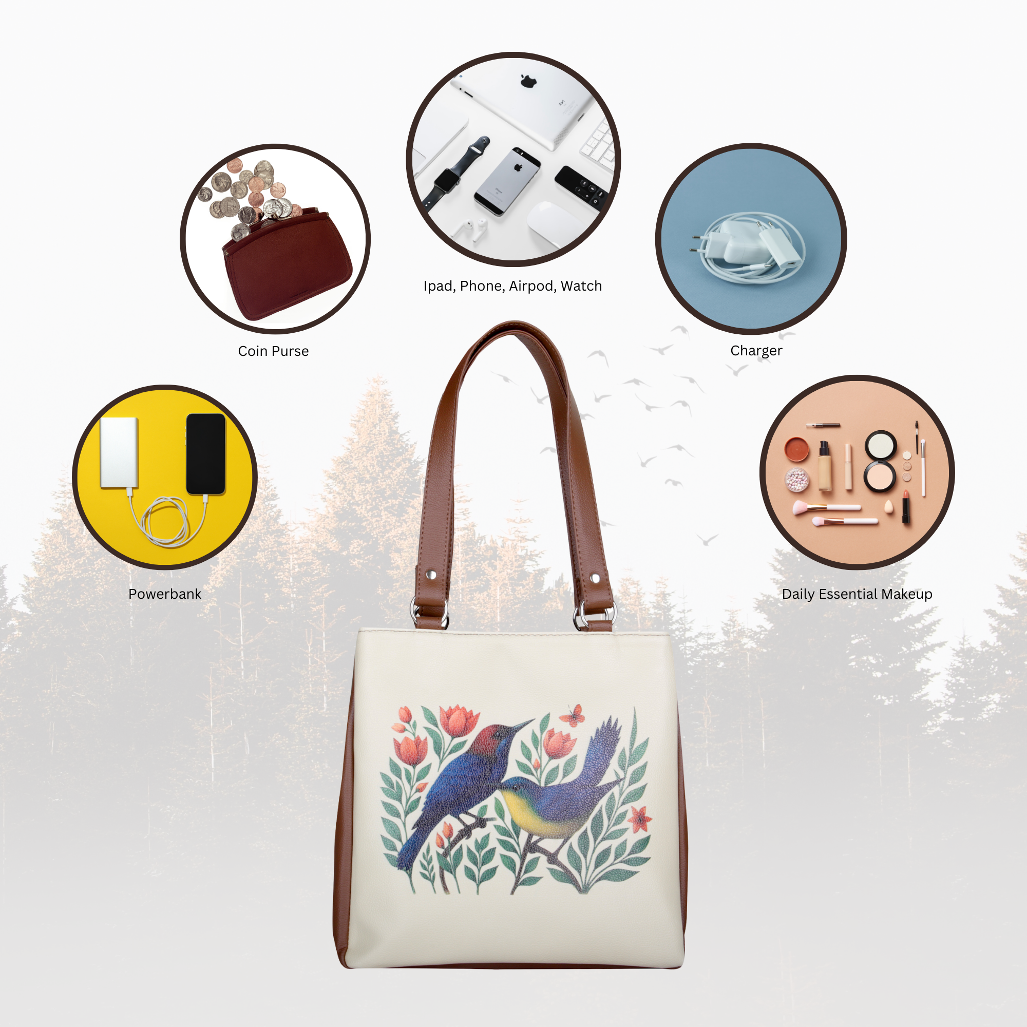 Women’s Printed Leather Tote Shoulder Bag – Multi-Compartment Handbag for Daily Use, Work & Travel