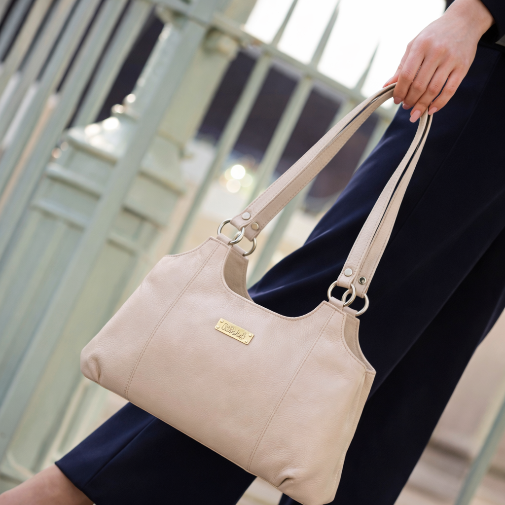 Ladies Genuine Leather Shoulder Bag – Taupe Colour Tote Purse, Handbag for Work, Travel & Daily Use