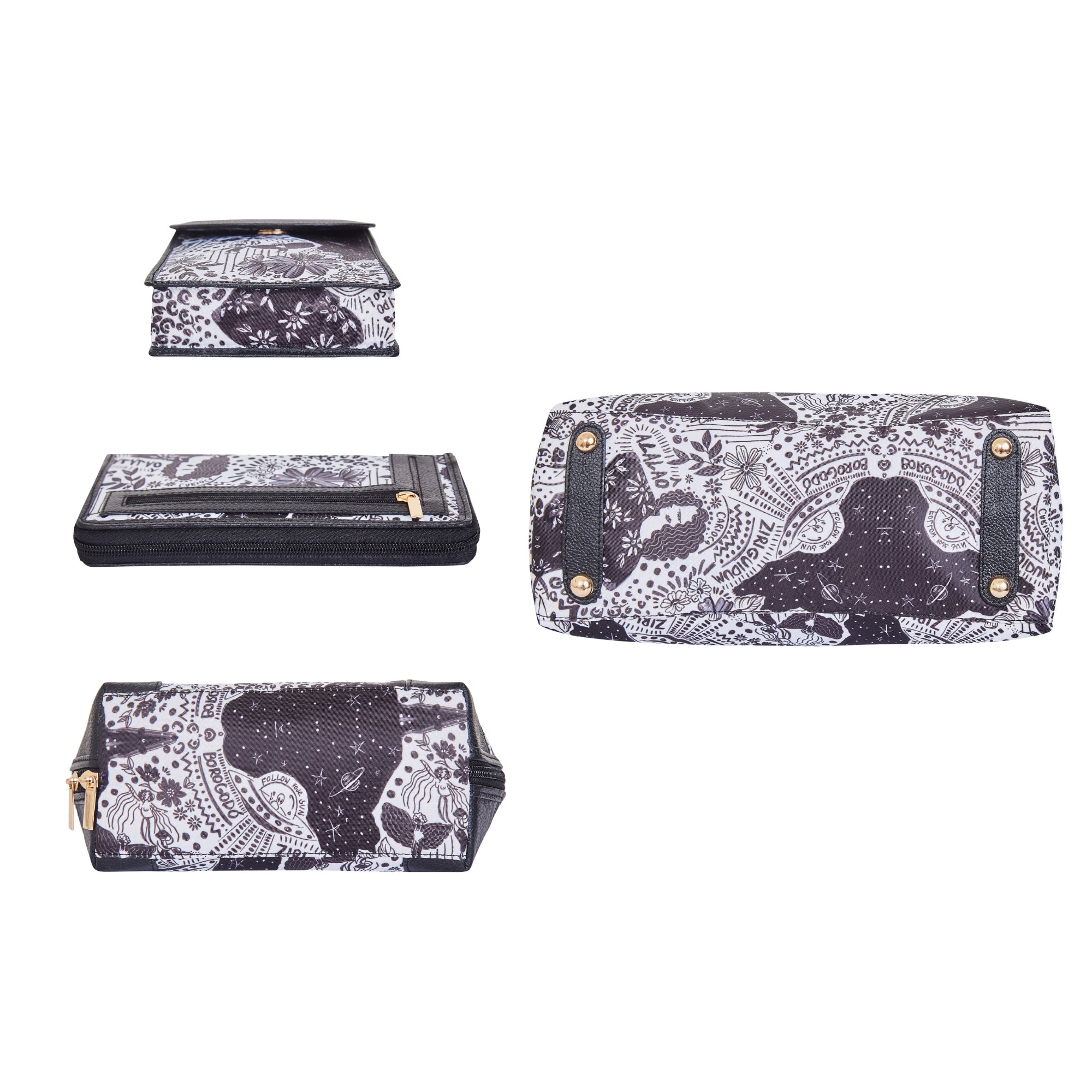 Fabric Bags Combo Gift Set – Satchel, Cell Phone Crossbody Wallet, Wristlet Wallet & Cosmetic Pouch for Daily Use