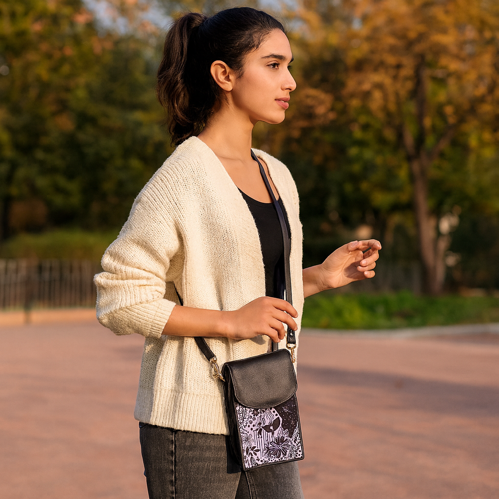 Printed Nylon Fabric Combo Set – Women’s Tote Bag, RFID Wallet, Crossbody Phone Wallet & Jewellery Case for Travel Use