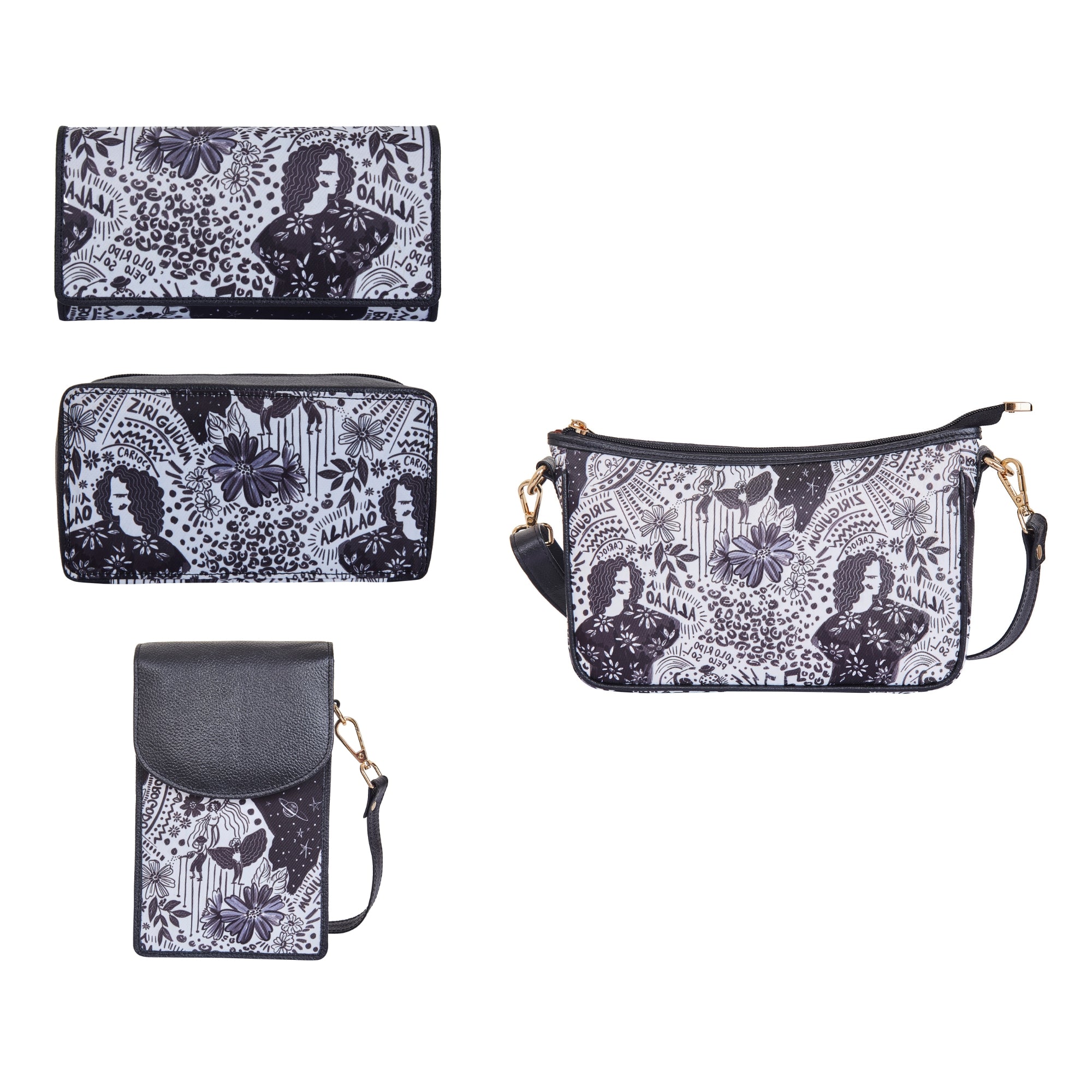 Women’s Printed Nylon Fabric  4-Pcs Combo Set –Hobo Bag, Wallet, Mobile Crossbody Wallet & Jewellery Pouch for Daily Use