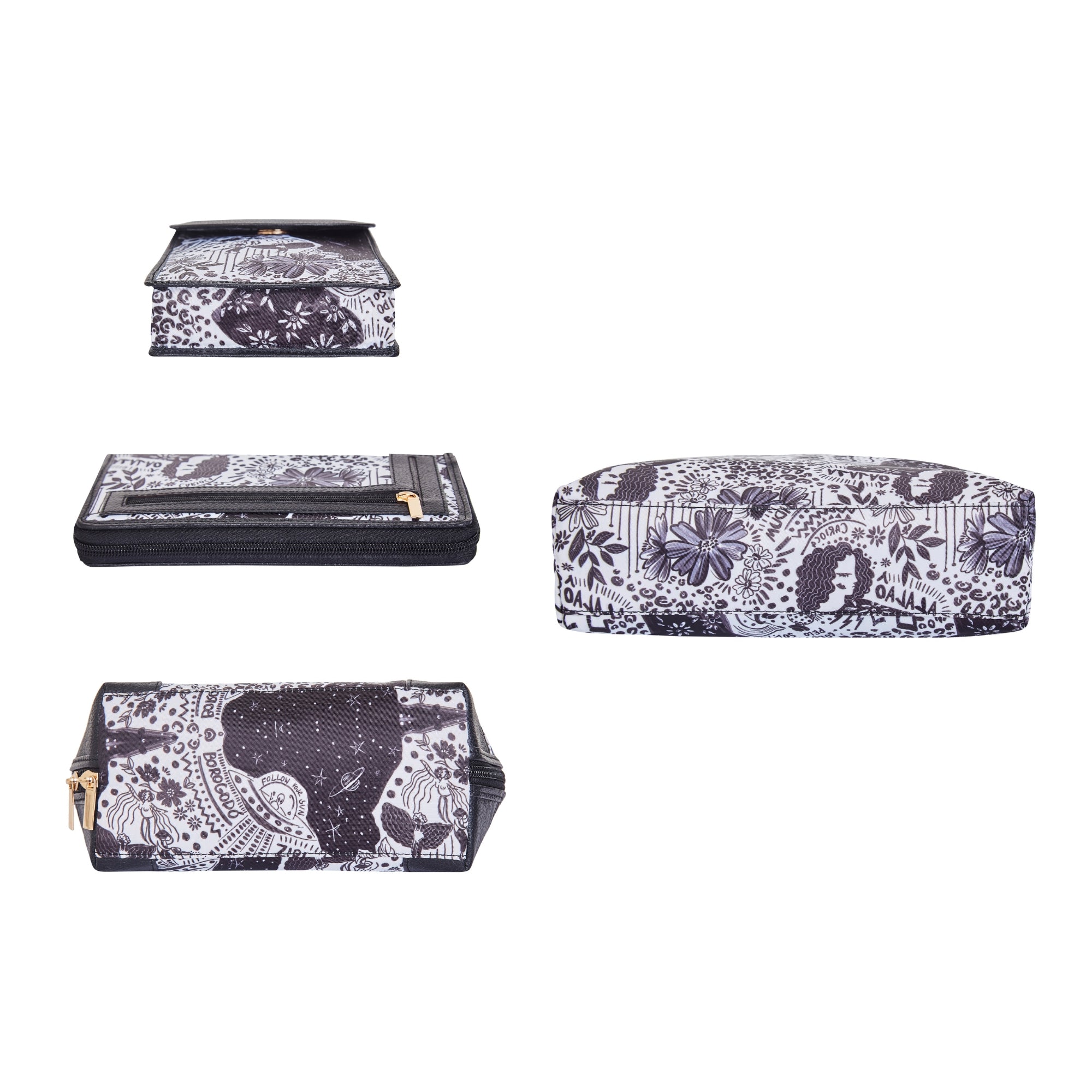 Women’s Printed Fabric Combo Set  4-Pcs – Crossbody Sling Bag, Phone Crossbody, RFID Wristlet & Cosmetic Bag for Daily Use