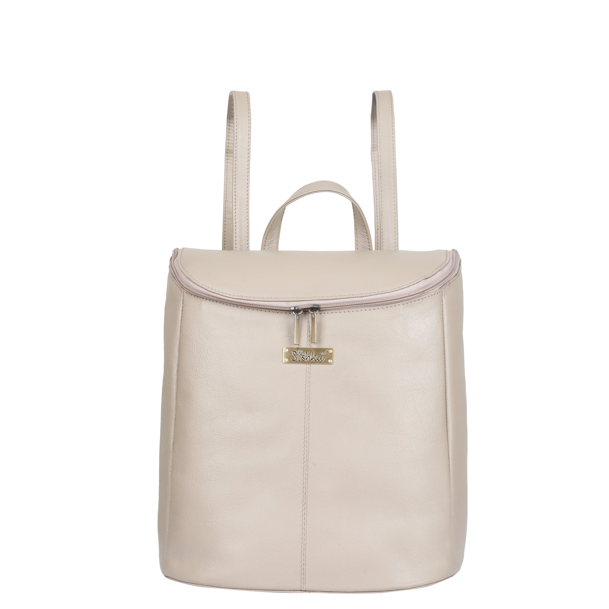 Leather Taupe/Off White Backpack Purse for Women - Daypack For Travel, Daily Use and Work