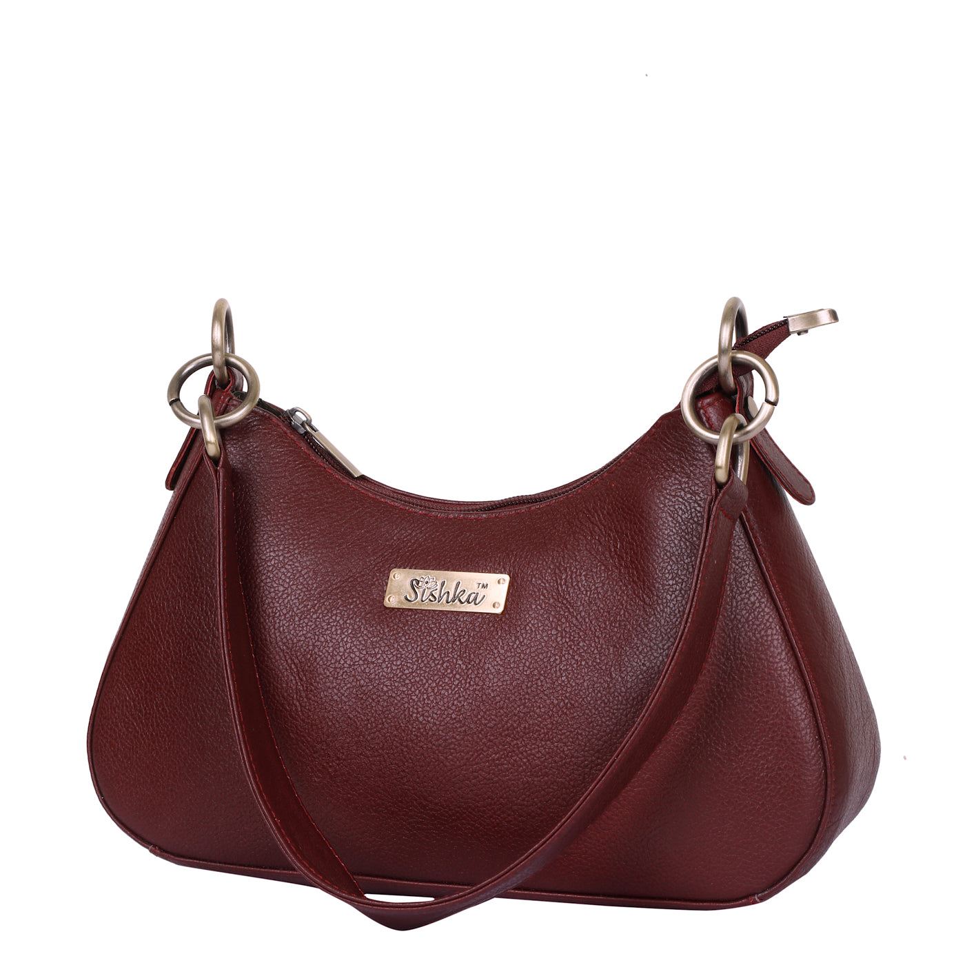 Cherry Red Genuine Leather Half-Moon Shoulder Bag – Women’s Tote Purse