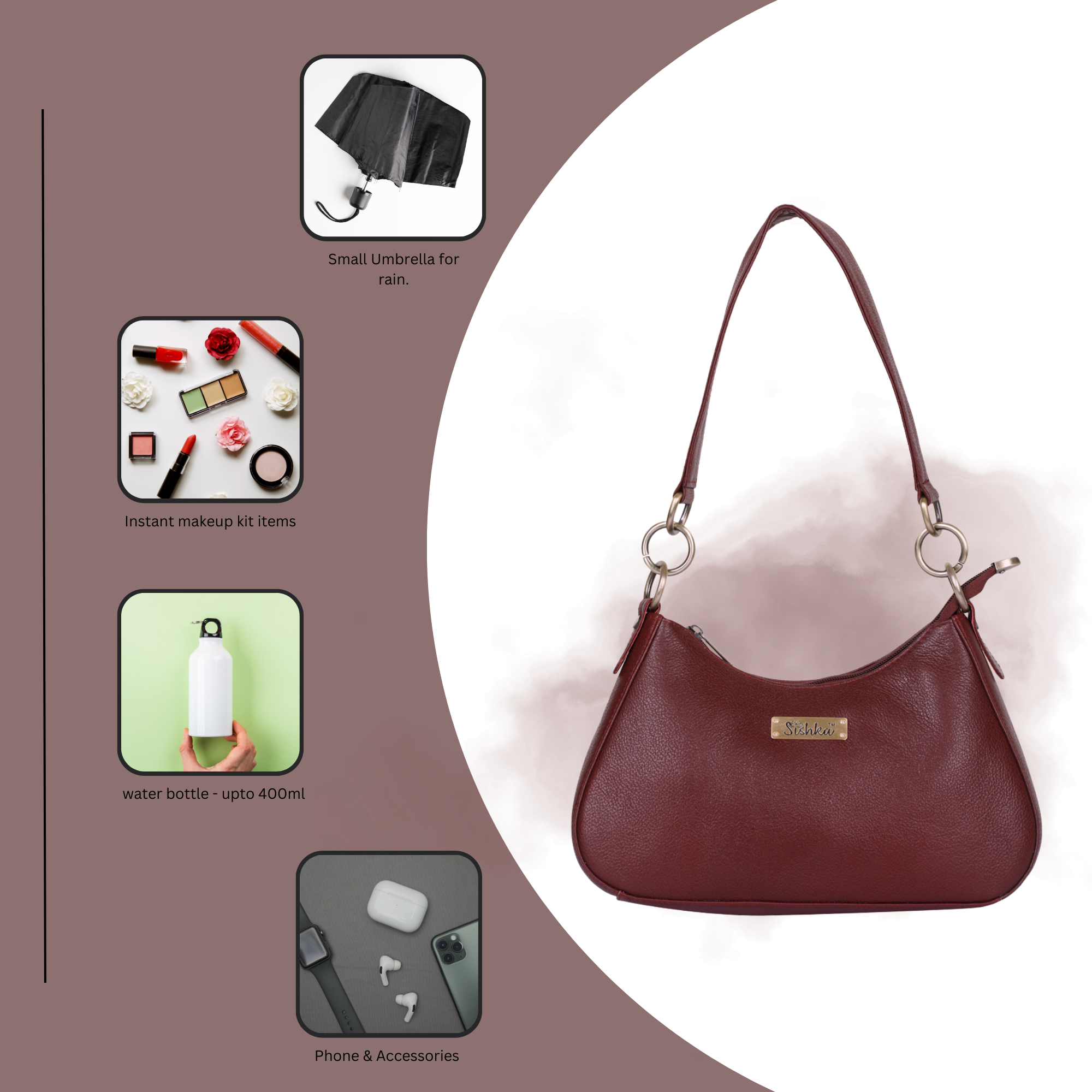 Cherry Red Genuine Leather Half-Moon Shoulder Bag – Women’s Tote Purse