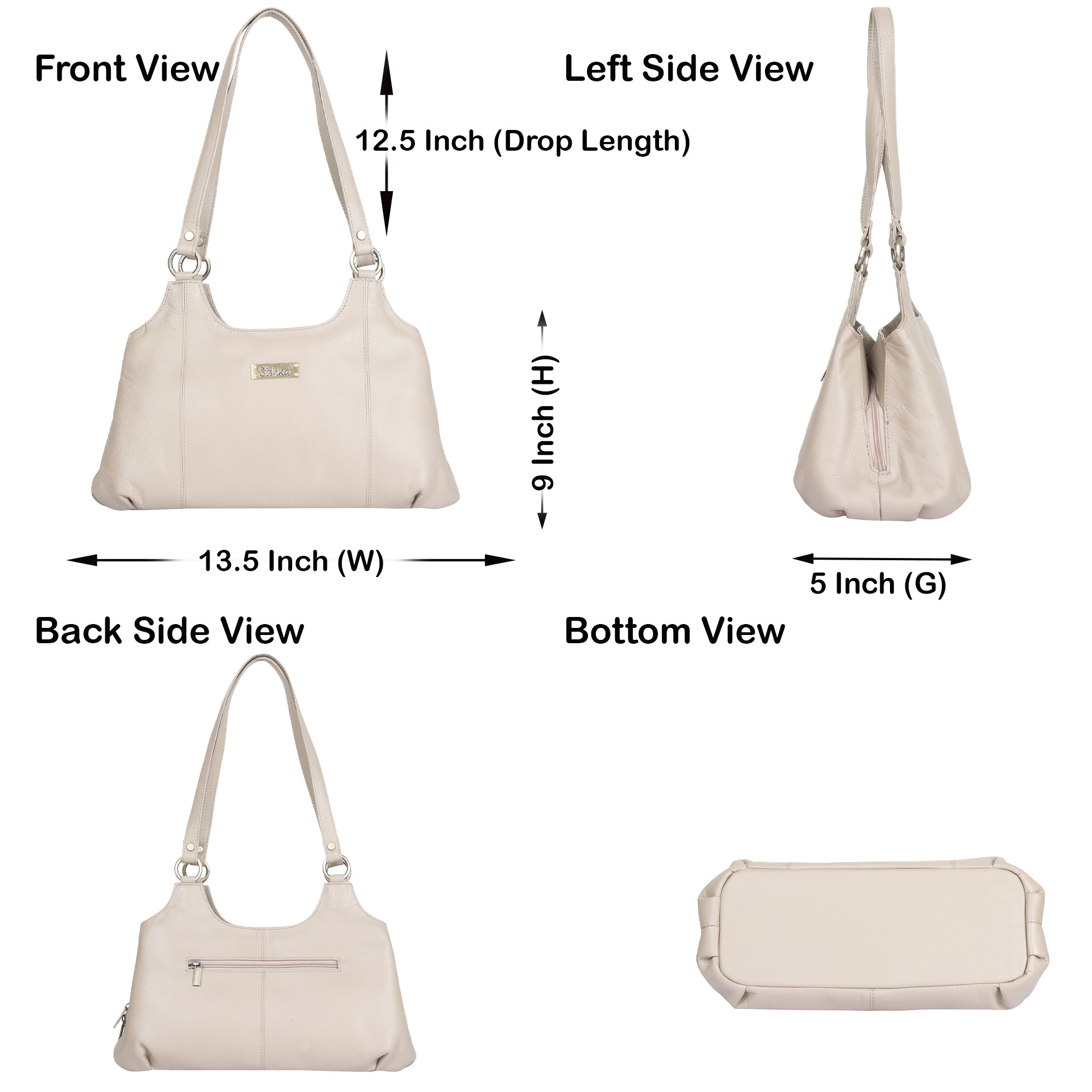 Ladies Genuine Leather Shoulder Bag – Taupe Colour Tote Purse, Handbag for Work, Travel & Daily Use