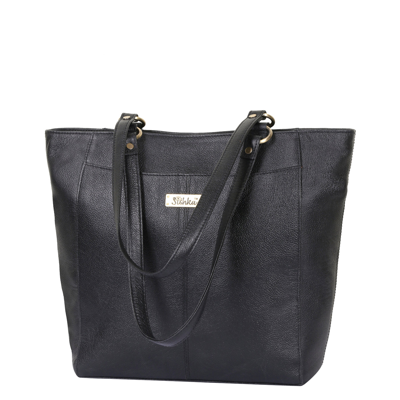 Sishka Black Tote Bag for Women – Elegant Genuine Leather Shoulder Handbag, Spacious Top Handle Satchel, Classic Ladies Purse for Office, Travel, Parties & Everyday Use (H 12" x W 15.25" x D 4.75").