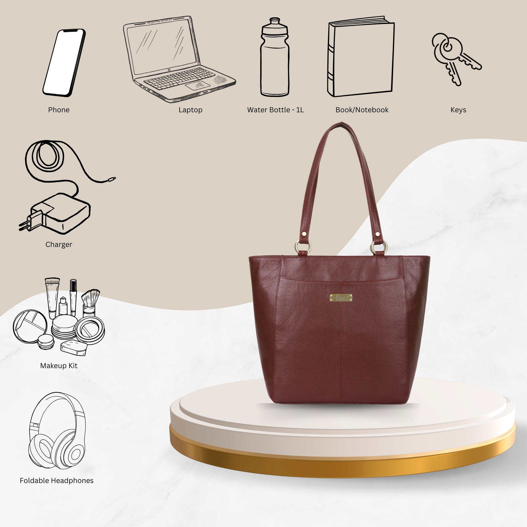 Brown Genuine Leather Tote Bag – Women’s Classic Shoulder Handbag