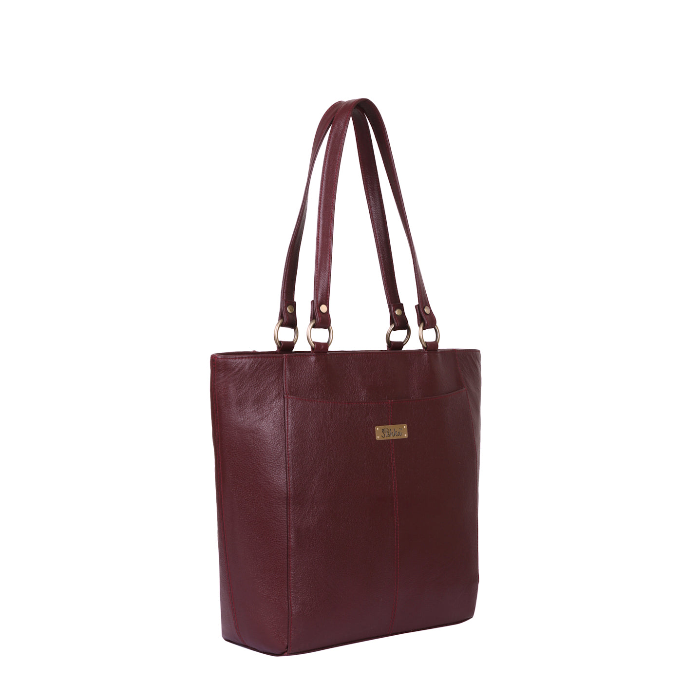 Sishka Cherry Red Tote Bag for Women – Classic Genuine Leather Shoulder Handbag, Stylish Top Handle Satchel, Spacious Ladies Purse, Ideal for Everyday Use (H 12" x W 15.25" x D 4.75").