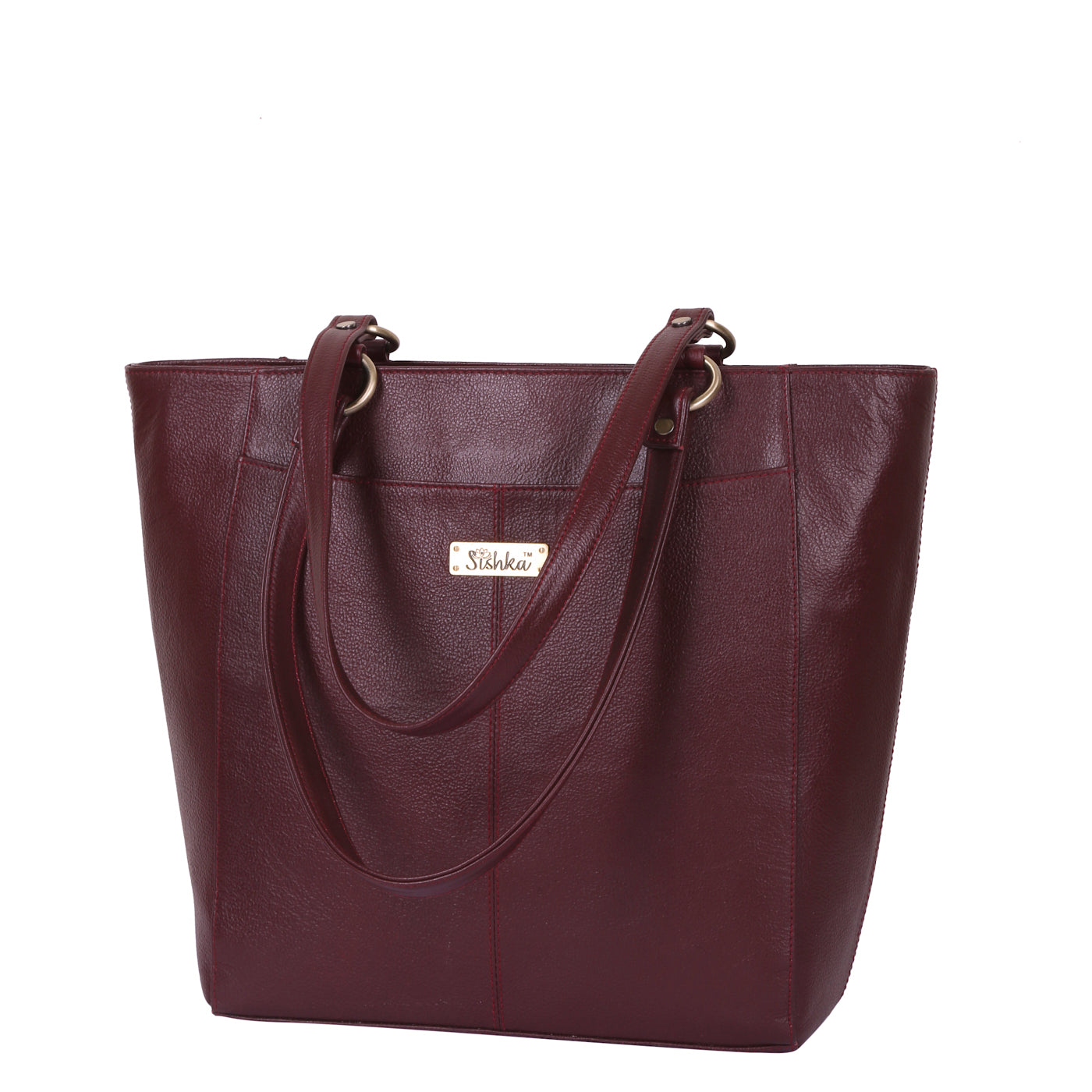 Sishka Cherry Red Tote Bag for Women – Classic Genuine Leather Shoulder Handbag, Stylish Top Handle Satchel, Spacious Ladies Purse, Ideal for Everyday Use (H 12" x W 15.25" x D 4.75").