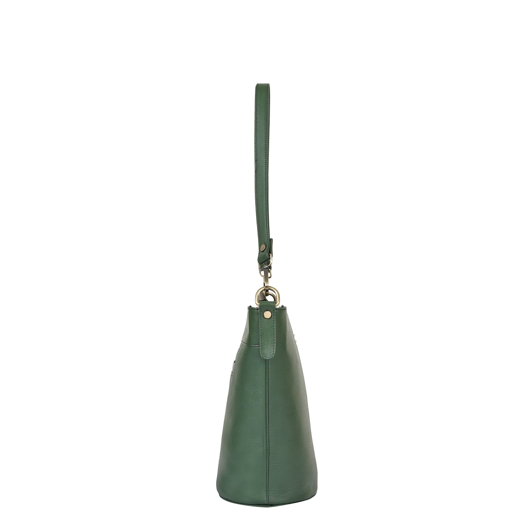 Olive Genuine Leather Bucket Hobo Bag for Women – Trendy Tote Shoulder Purse