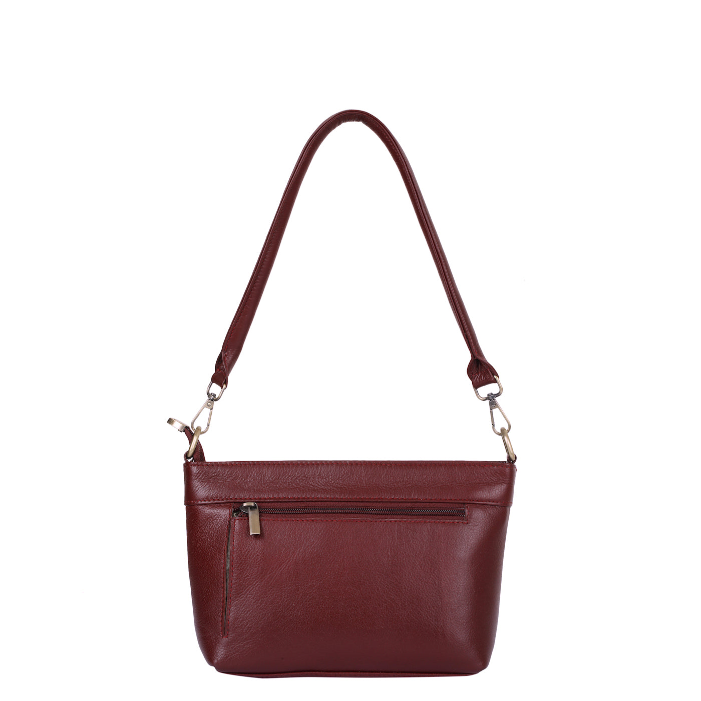 Cherry Red Genuine Leather Shoulder Handbag – Women’s Tote with Front Pocket