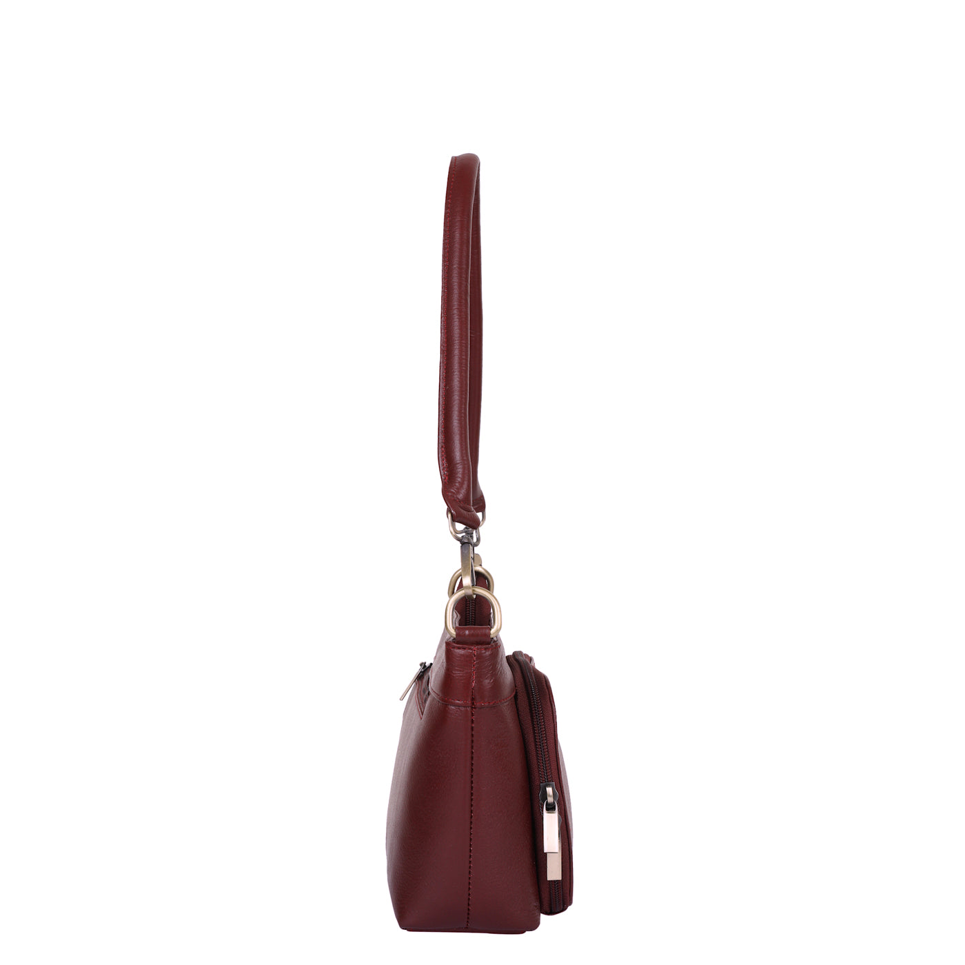 Cherry Red Genuine Leather Shoulder Handbag – Women’s Tote with Front Pocket
