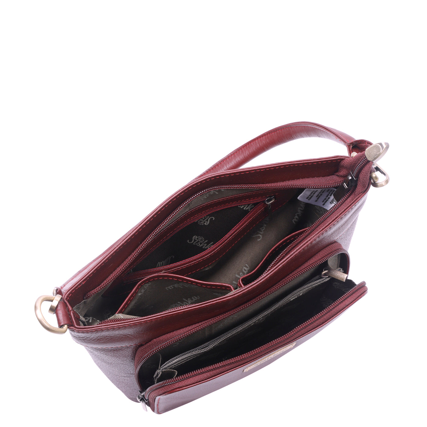 Cherry Red Genuine Leather Shoulder Handbag – Women’s Tote with Front Pocket