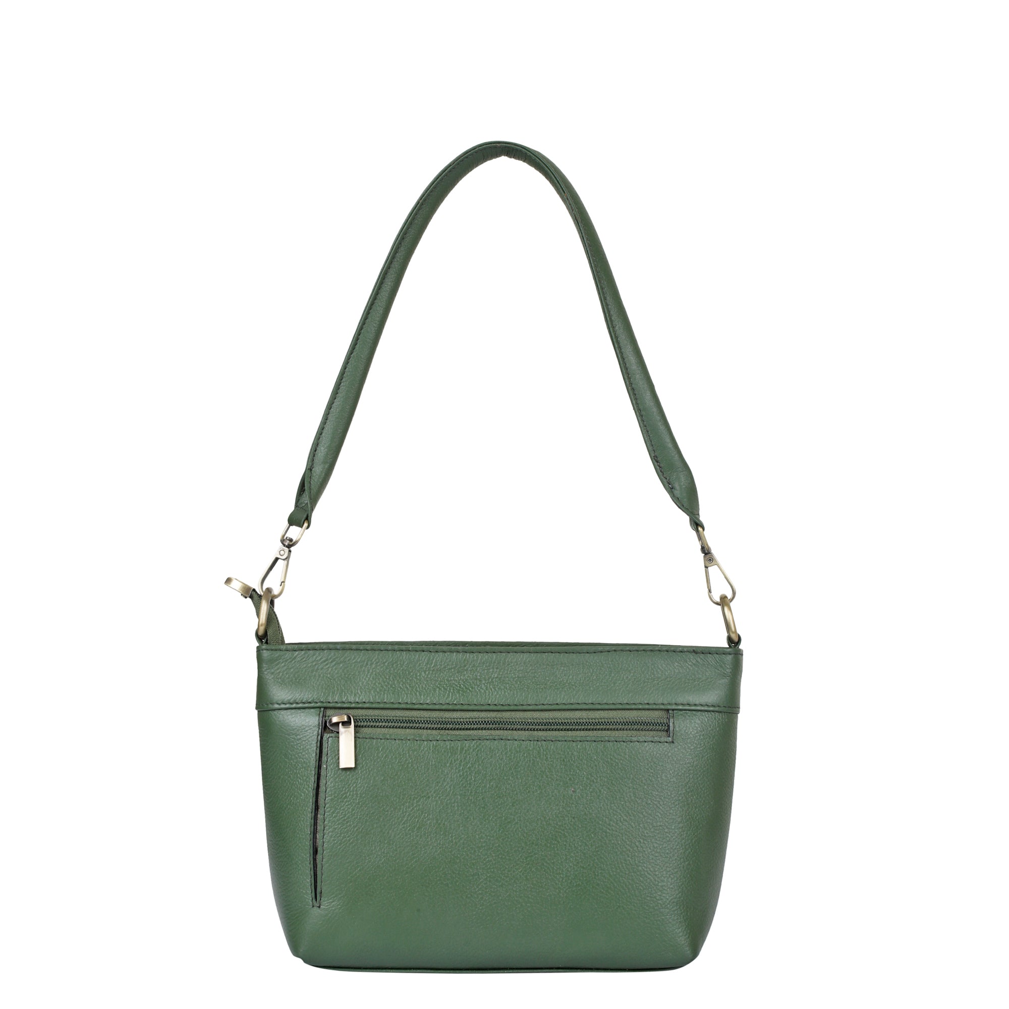 Olive Genuine Leather Shoulder Handbag – Women’s Tote with Front Pocket
