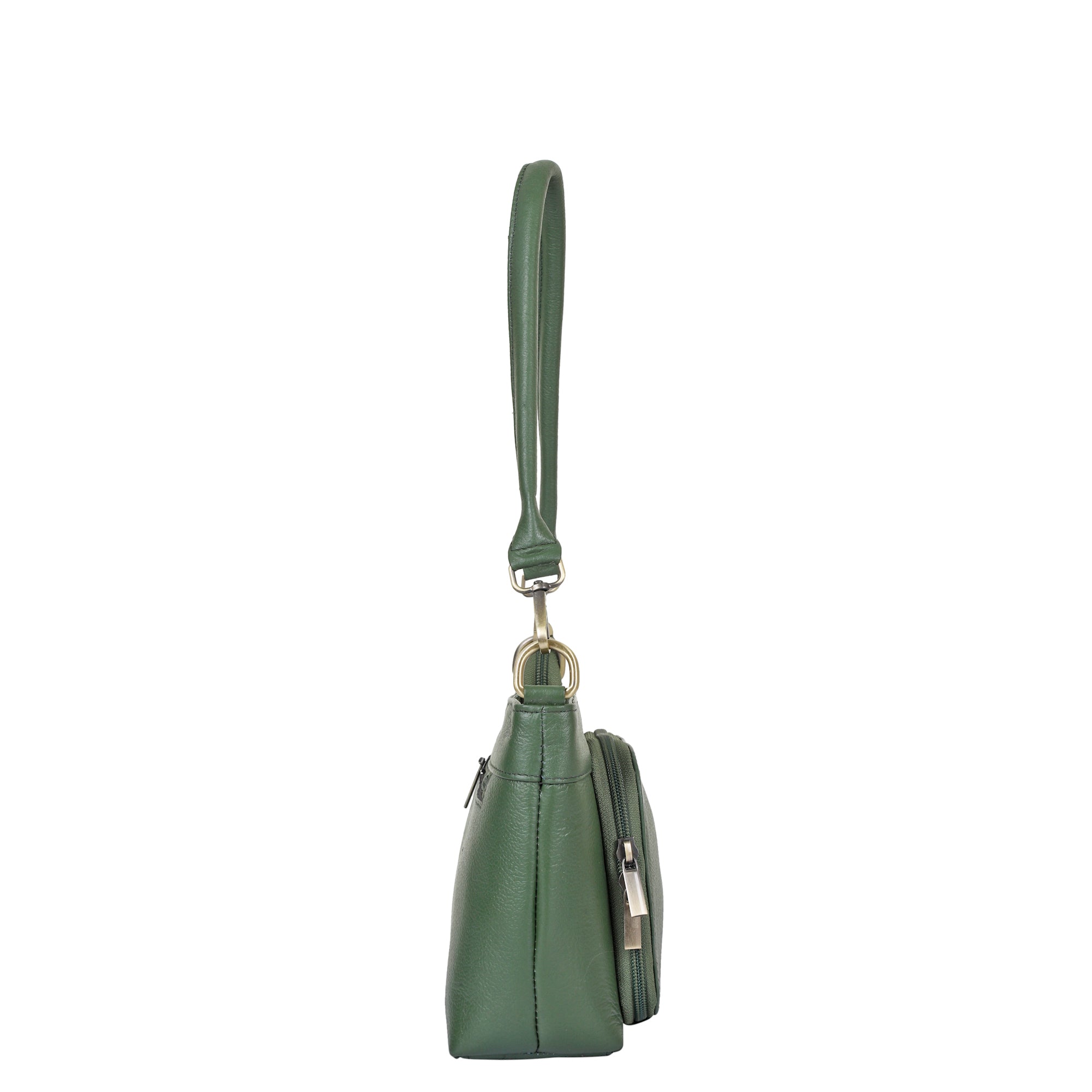 Olive Genuine Leather Shoulder Handbag – Women’s Tote with Front Pocket