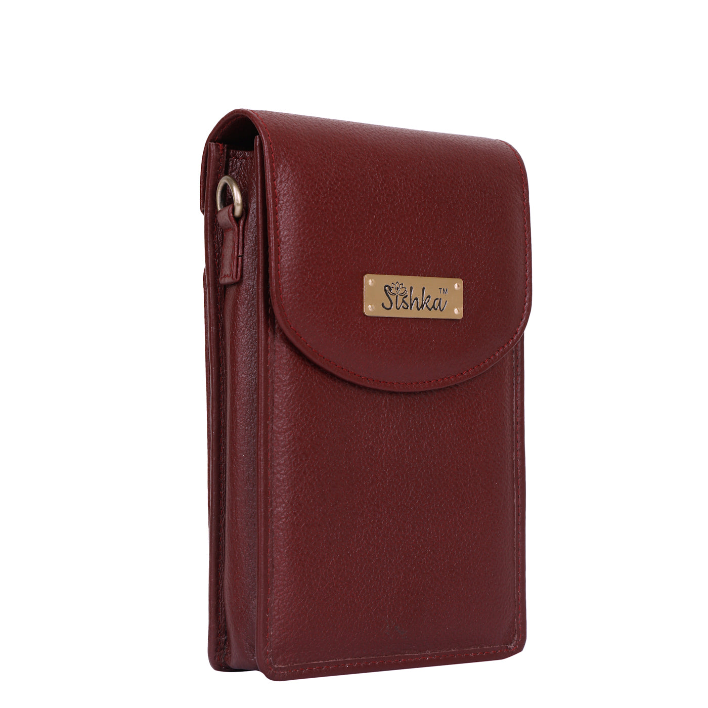 Cherry Red Genuine Leather Mobile Crossbody Bag – Women’s Phone Purse