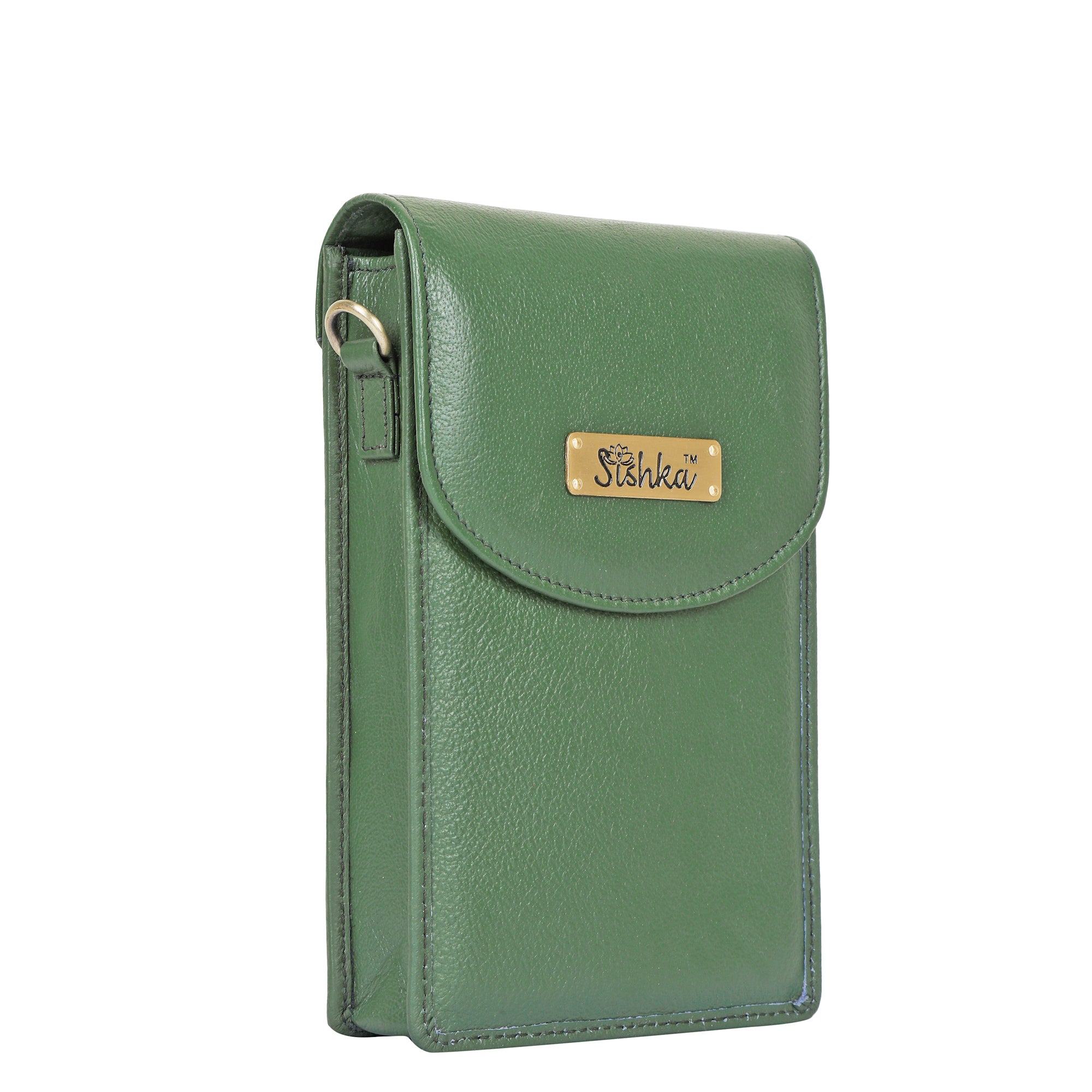 Olive Genuine Leather Mobile Crossbody Bag – Women’s Phone Purse