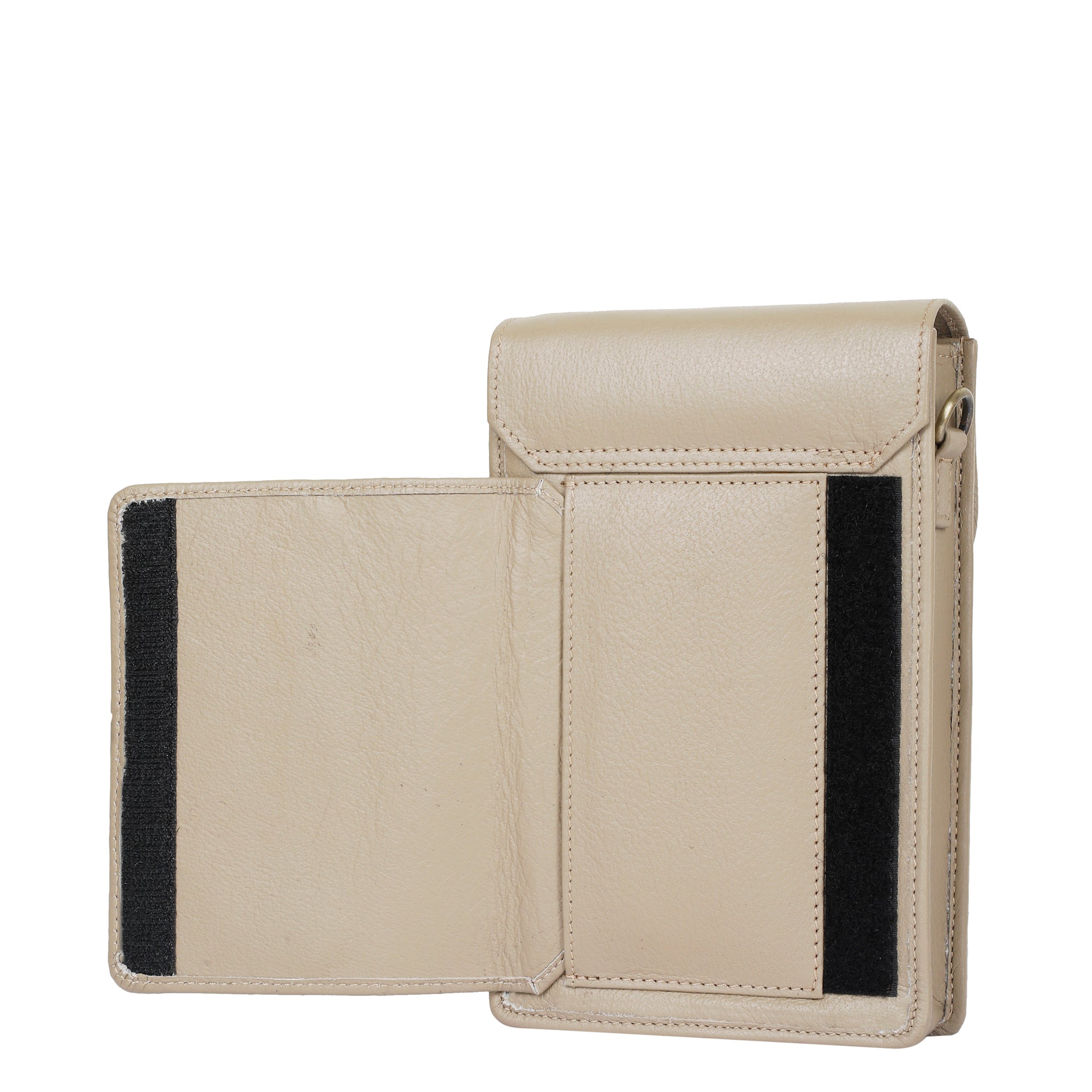 Taupe Genuine Leather Mobile Crossbody Bag – Women’s Phone Purse