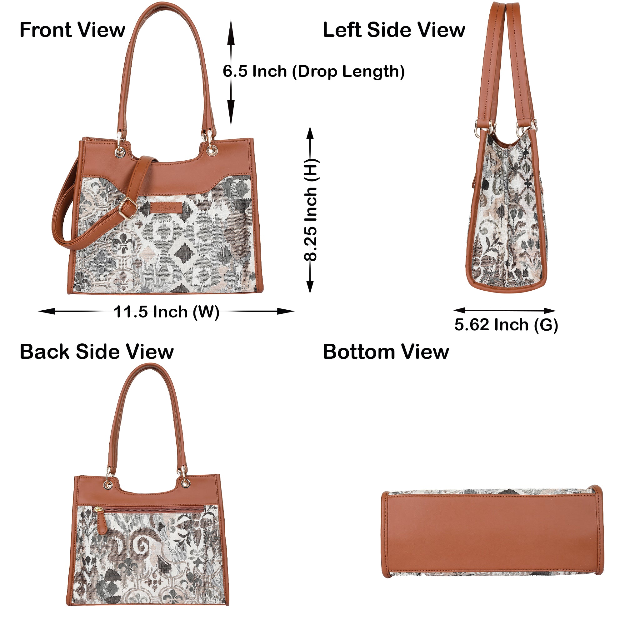 Abstract Tapestry Satchel Bag Crossbody Top Handle Handbag for Women with Vegan Leather Trim for Daily Use