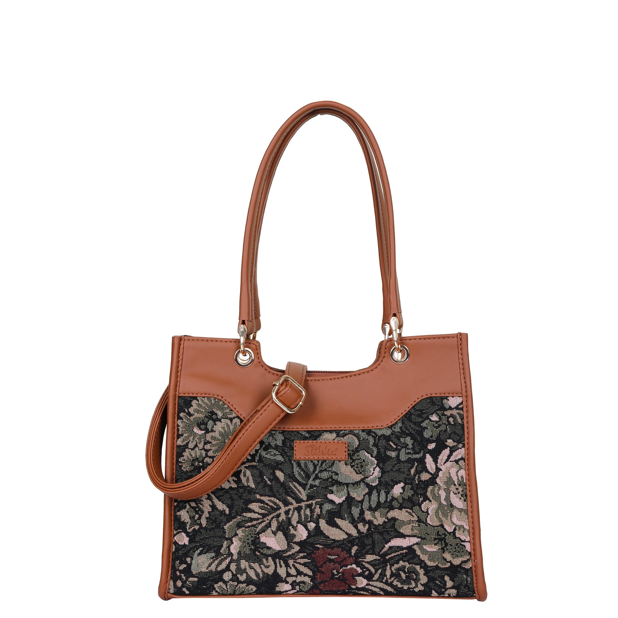 Women’s Tapestry Satchel Bag Vintage Pattern Crossbody Handbag with Vegan Leather Trim for Daily Use