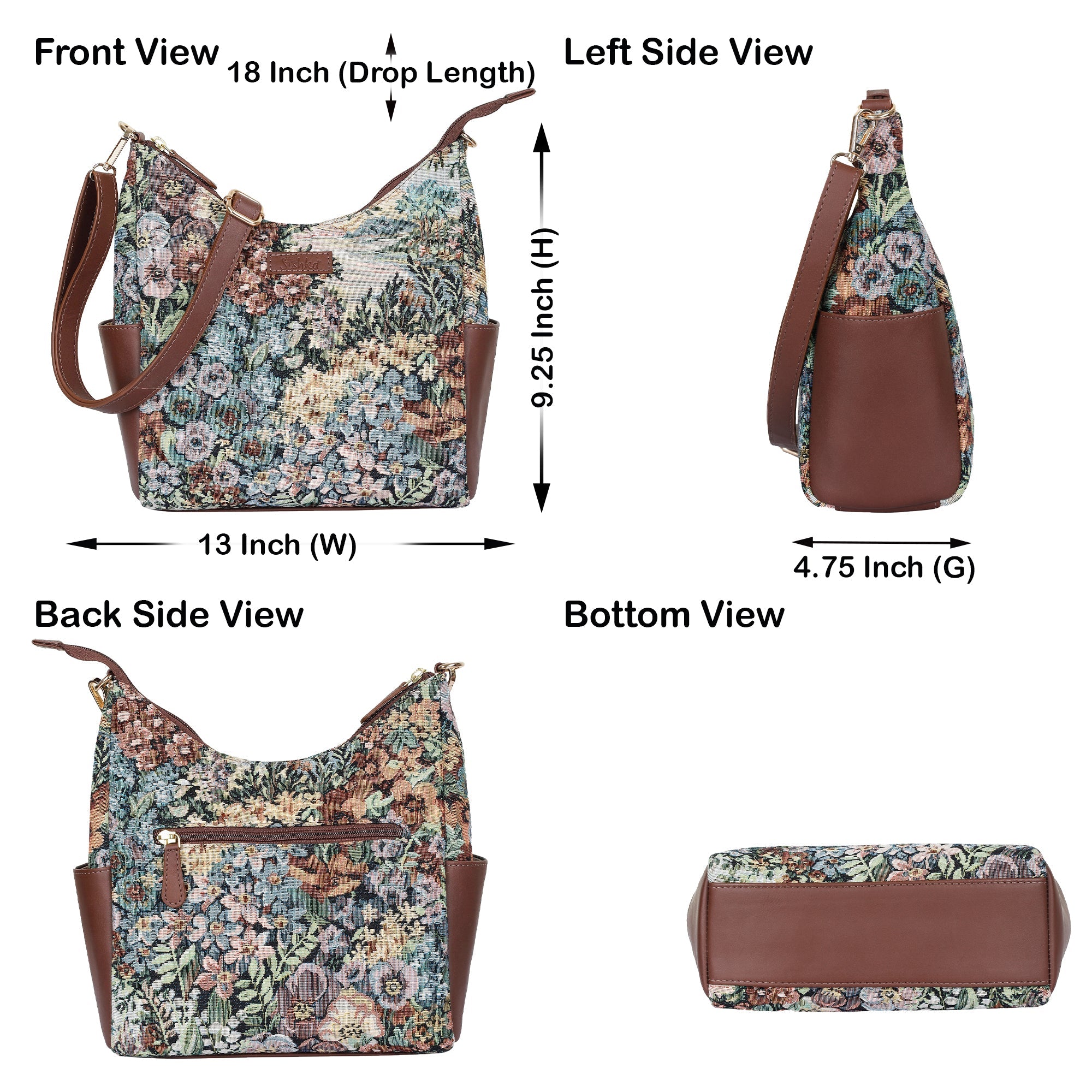 Botanical Tapestry Hobo Bag – Women’s Leather-Trimmed Shoulder & Crossbody Purse