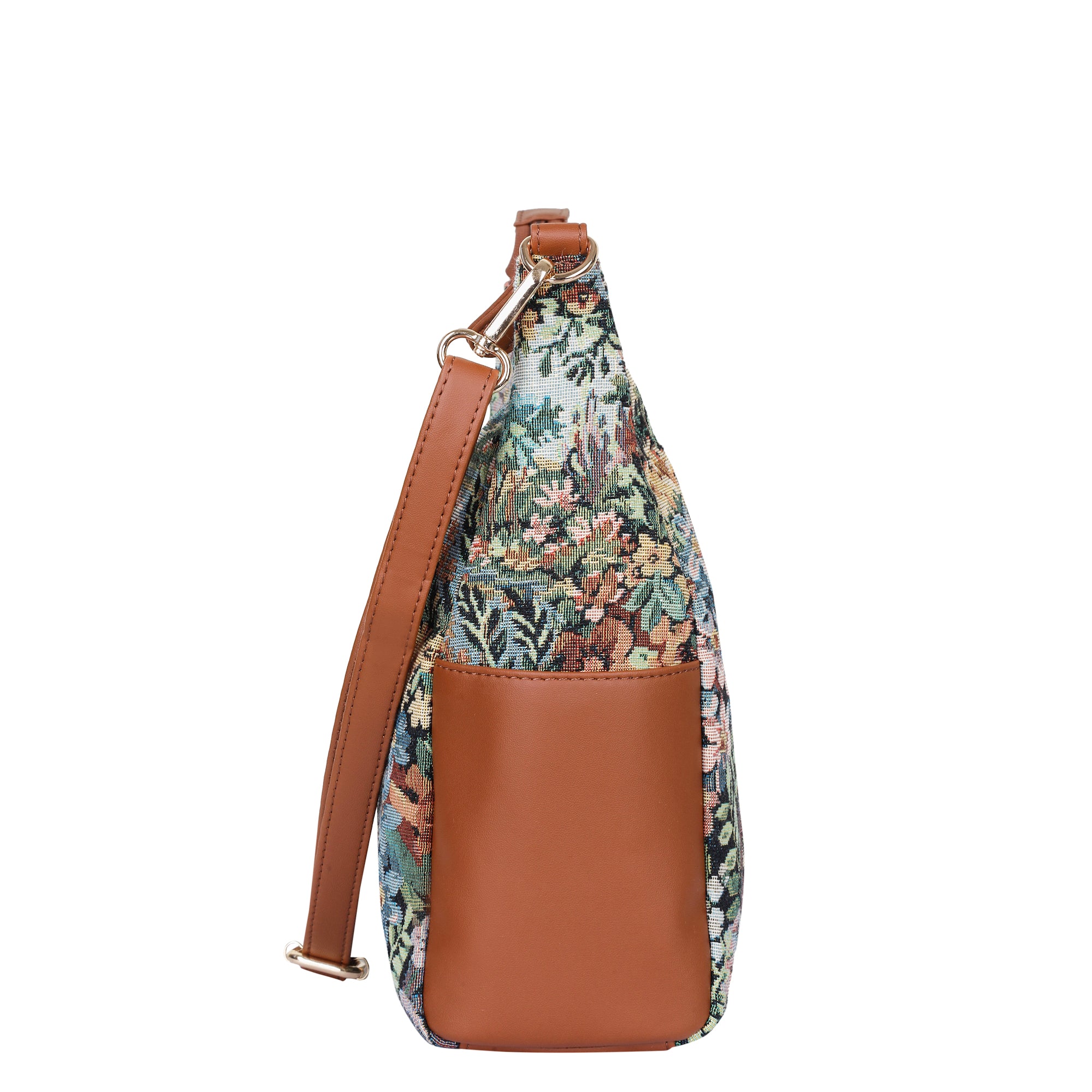 Women’s Botanical Tapestry Hobo Bag – Elegant Vegan Leather-Trimmed Shoulder & Crossbody Purse for Casual Use