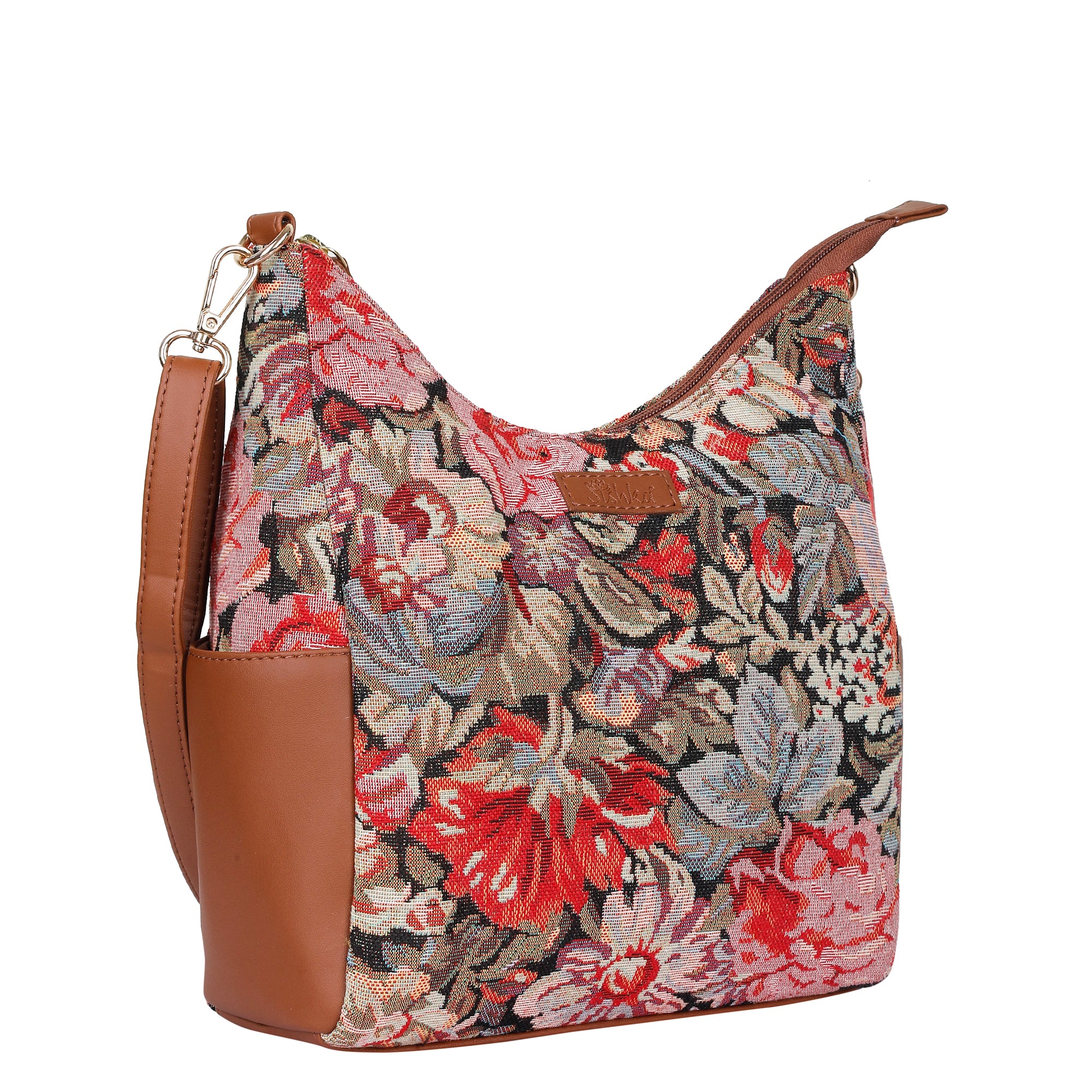 Ladies’ Floral Tapestry Hobo Bag – Stylish Vegan Leather-Trimmed Shoulder & Crossbody Purse for Everyday Essentials