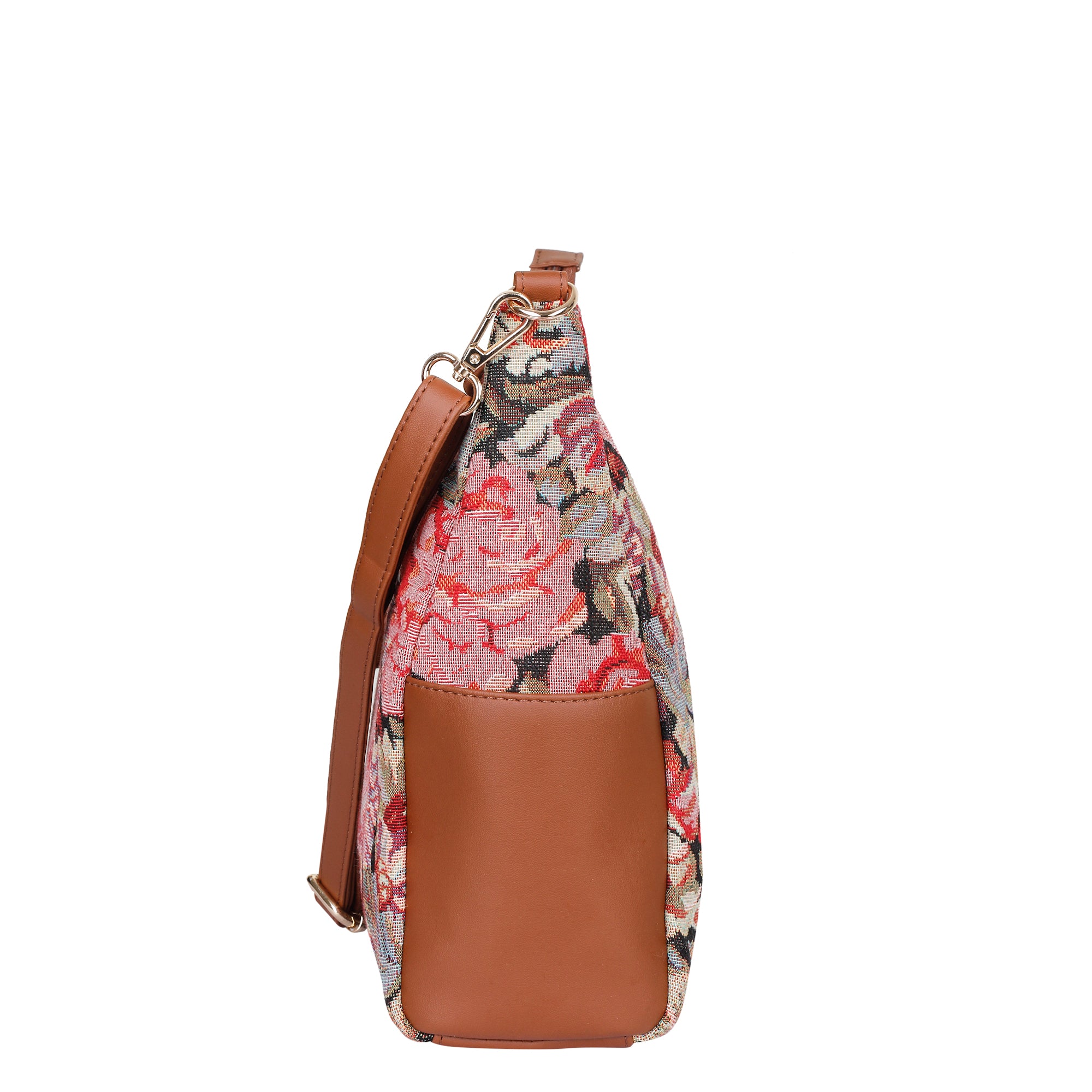 Ladies’ Floral Tapestry Hobo Bag – Stylish Vegan Leather-Trimmed Shoulder & Crossbody Purse for Everyday Essentials